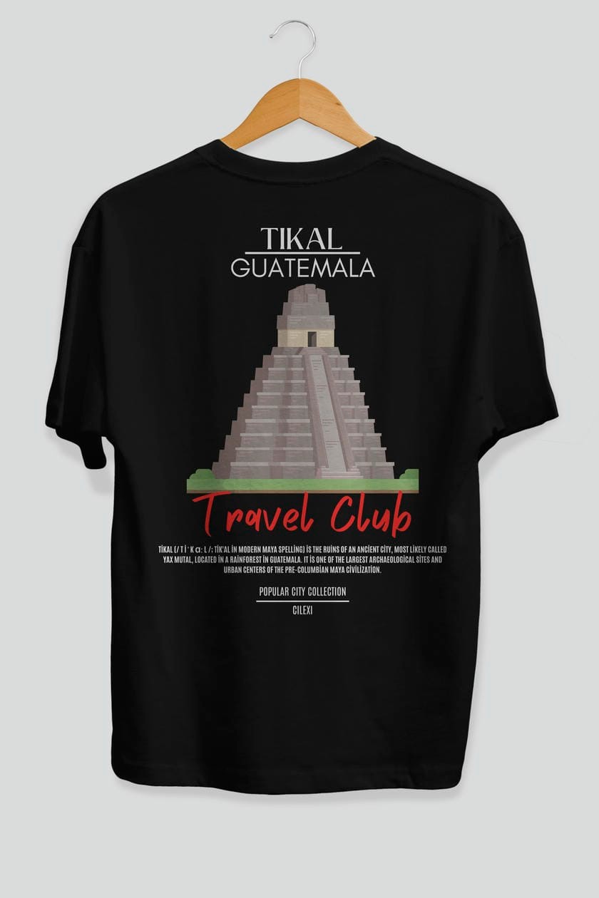 Tikal Guatemala Arka Baskılı Oversize t-shirt Erkek Kadın Pamuk Bisiklet Yaka tişort