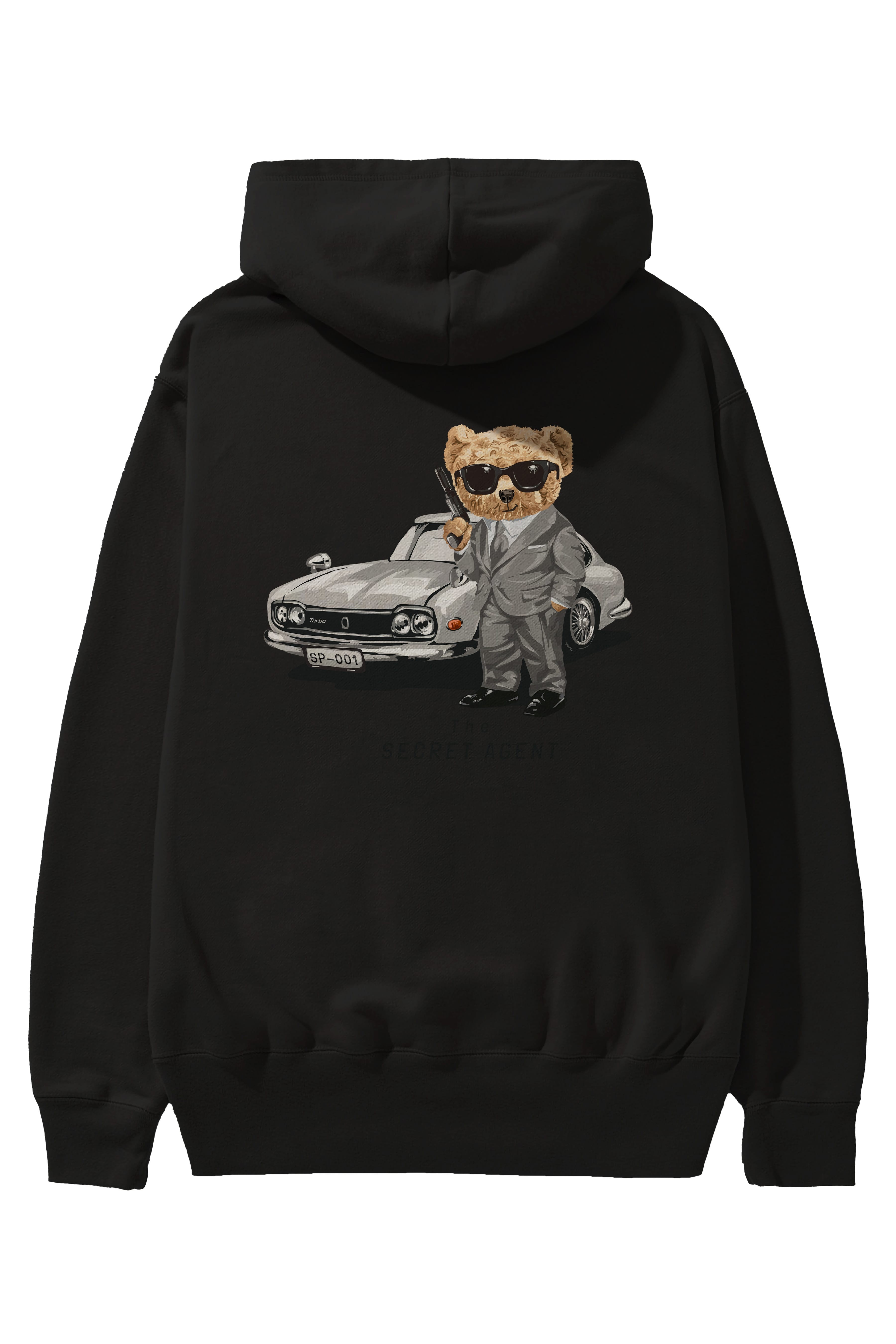 Teddy Bear The Secret Agent Arka Baskılı Hoodie Oversize Kapüşonlu Sweatshirt Erkek Kadın Unisex