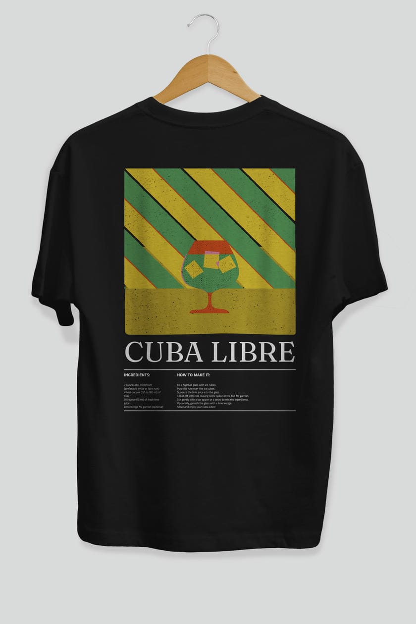 Cuba Libre Kokteyl Serisi Arka Baskılı Oversize t-shirt Erkek Kadın %100 Pamuk Bisiklet Yaka tişort