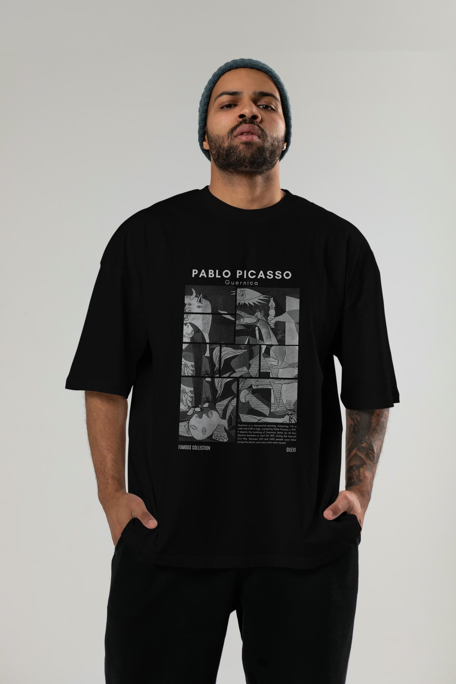 Pablo Picasso Guernica ön Baskılı Oversize t-shirt Erkek Kadın Bisiklet Yaka Pamuk tişort