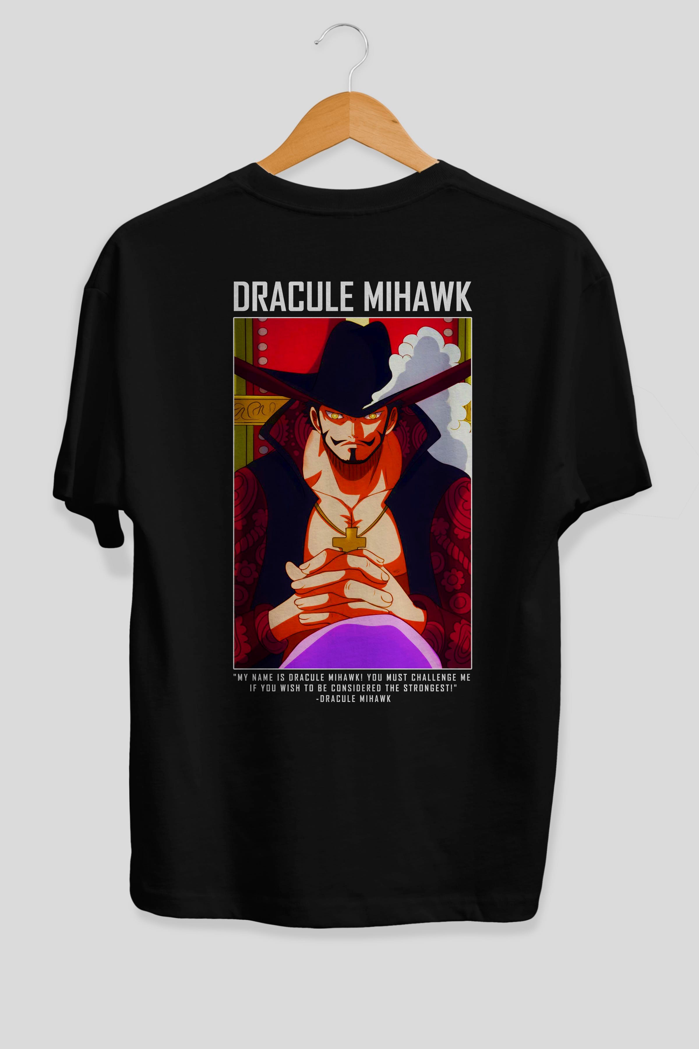 Dracule Mihawk Anime Arka Baskılı Oversize t-shirt Erkek Kadın Unisex %100 pamuk tişort