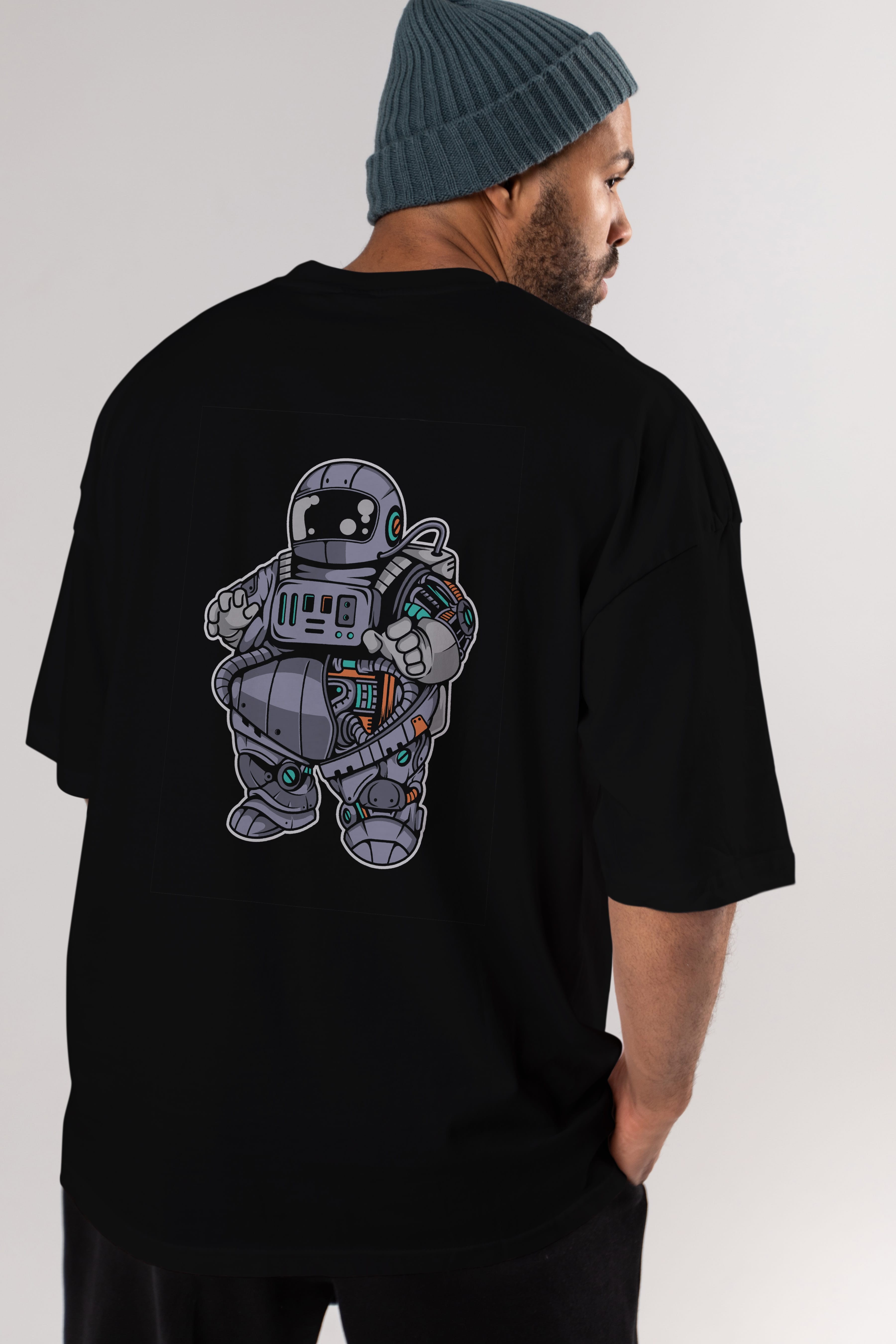 Fat Astronaut Robot Arka Baskılı Oversize t-shirt Erkek Kadın Unisex