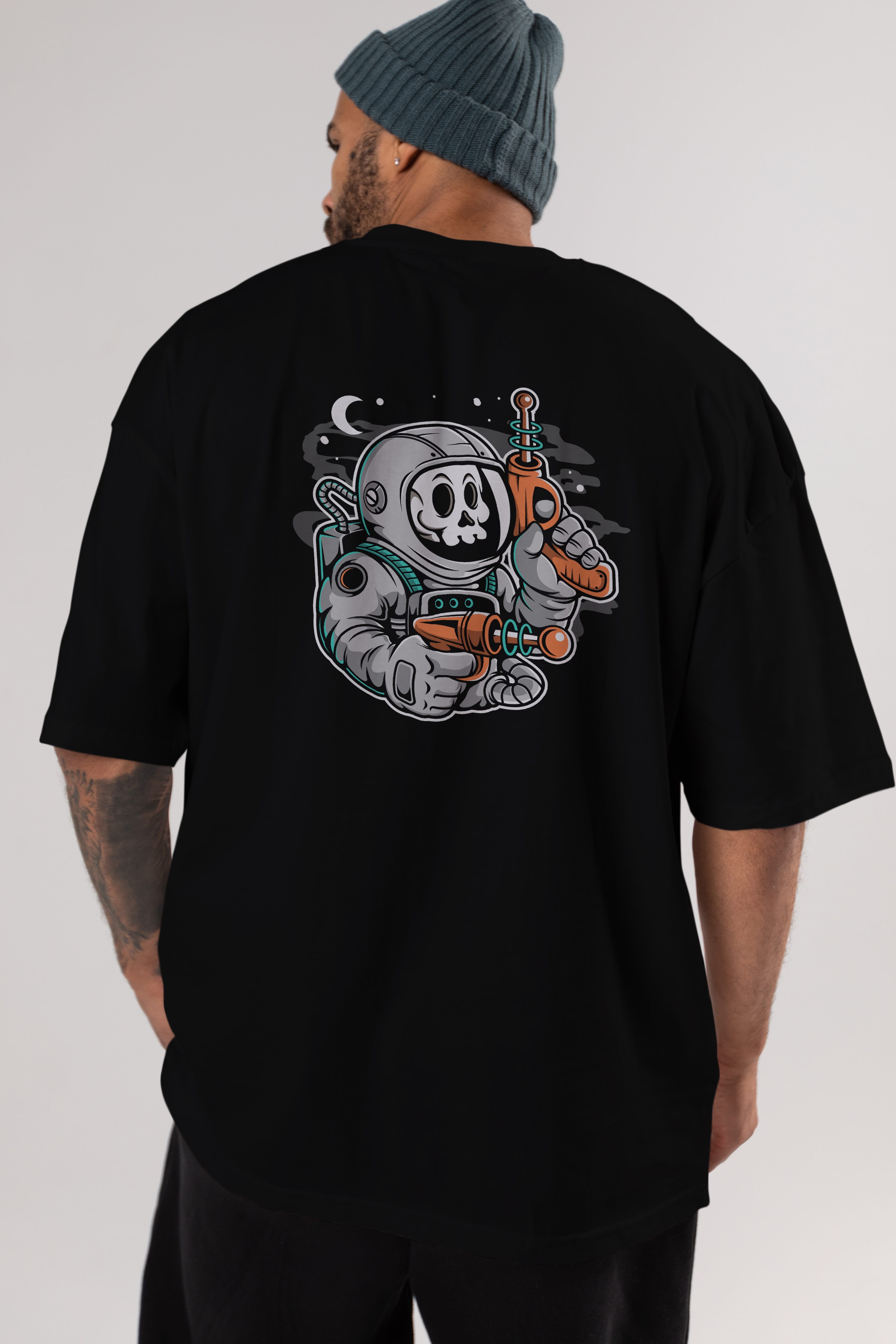 Astronaut Ray Gun Arka Baskılı Oversize t-shirt Erkek Kadın Unisex