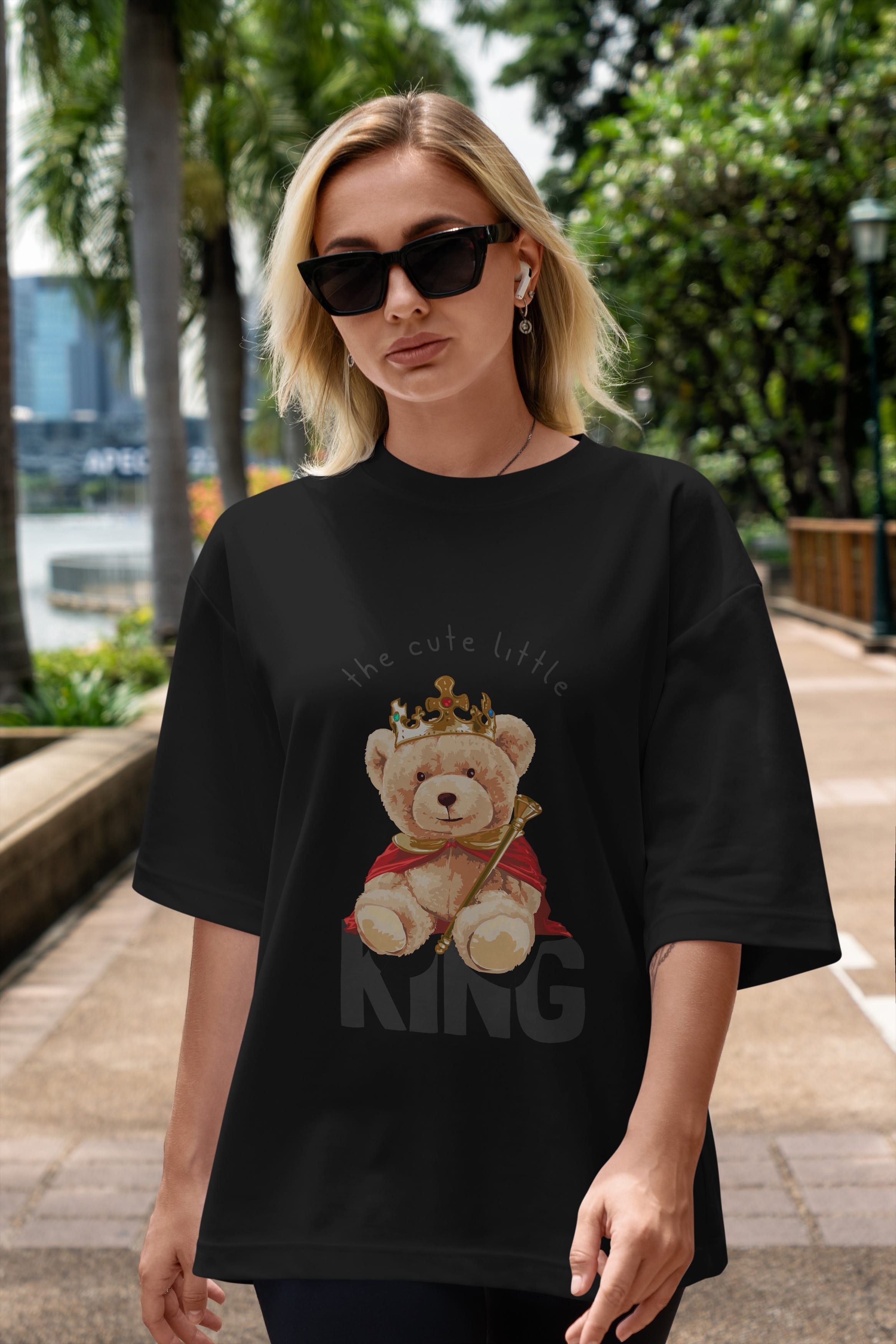 Teddy Bear King Ön Baskılı Oversize t-shirt Erkek Kadın Unisex %100 Pamuk