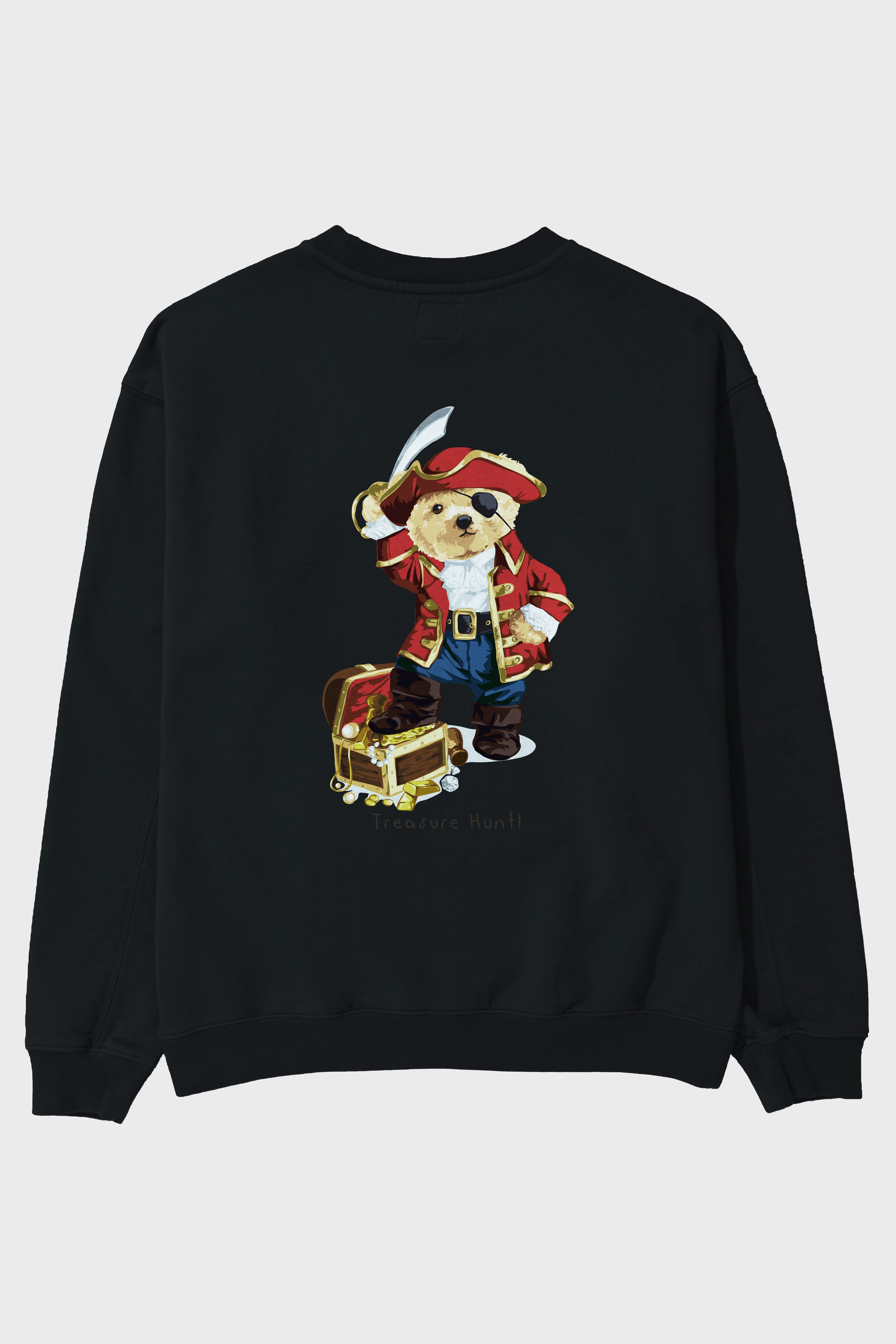 Teddy Bear Treasure Hunt Arka Baskılı Oversize Sweatshirt Erkek Kadın Unisex