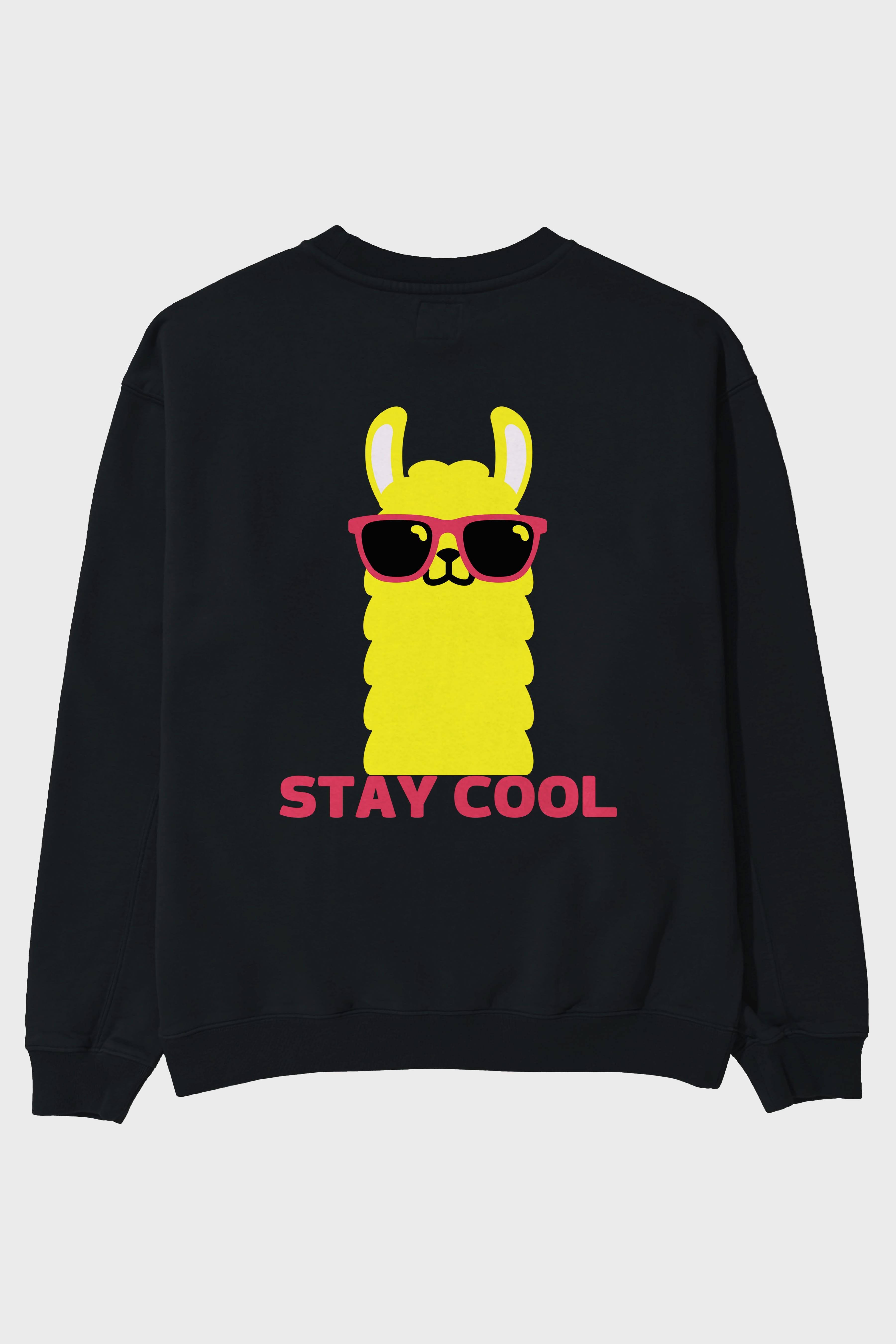 Stay Cool Yazılı Lama Arka Baskılı Oversize Sweatshirt Erkek Kadın Unisex