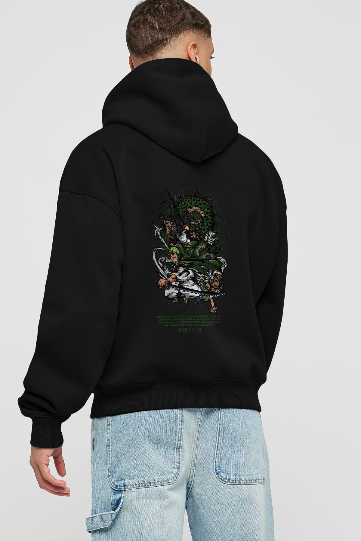 Zoro-ONE PIECE Anime Arka Baskılı Hoodie Oversize Kapüşonlu Sweatshirt Erkek Kadın Unisex