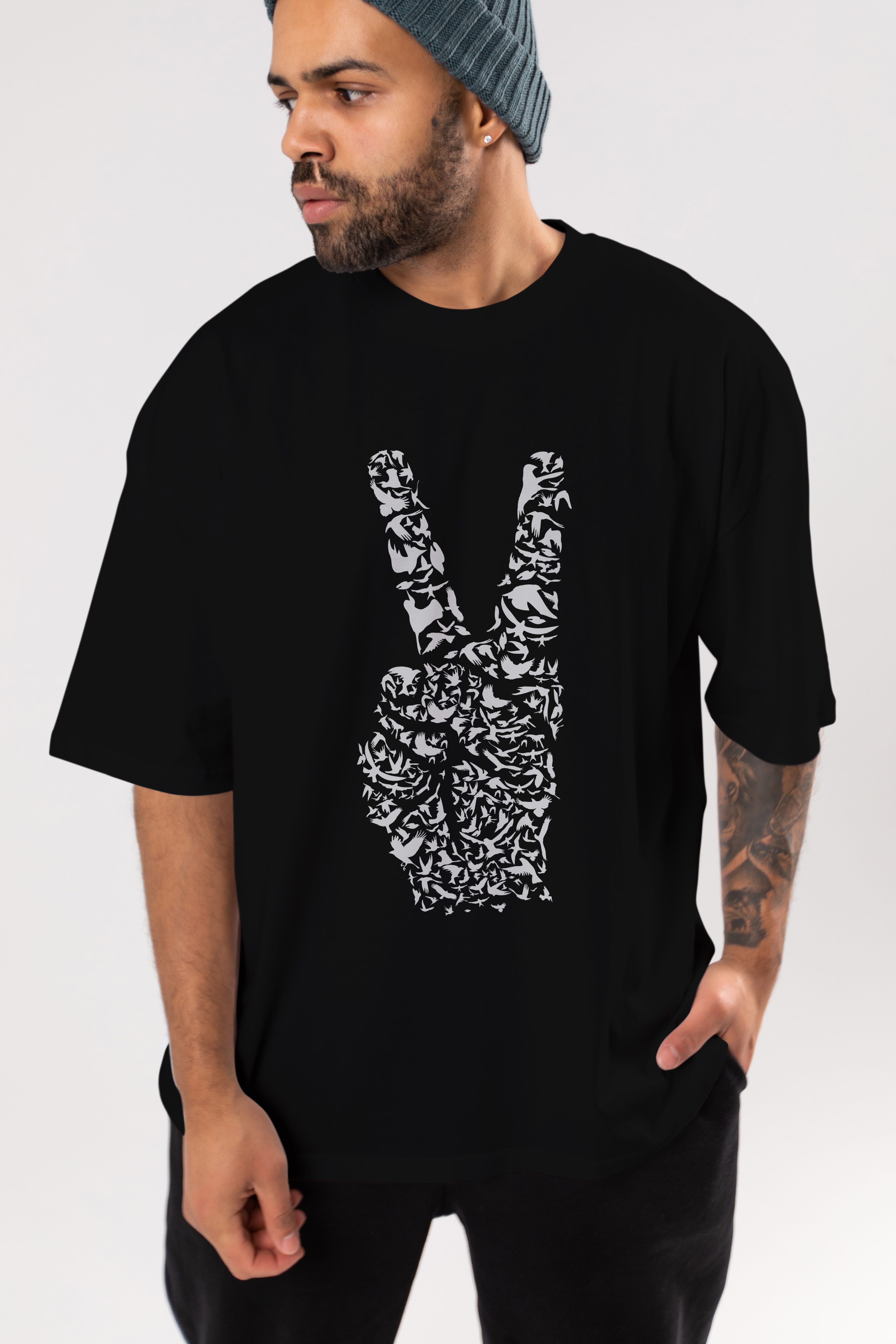 Peace Ön Baskılı Oversize t-shirt %100 pamuk Erkek Kadın Unisex