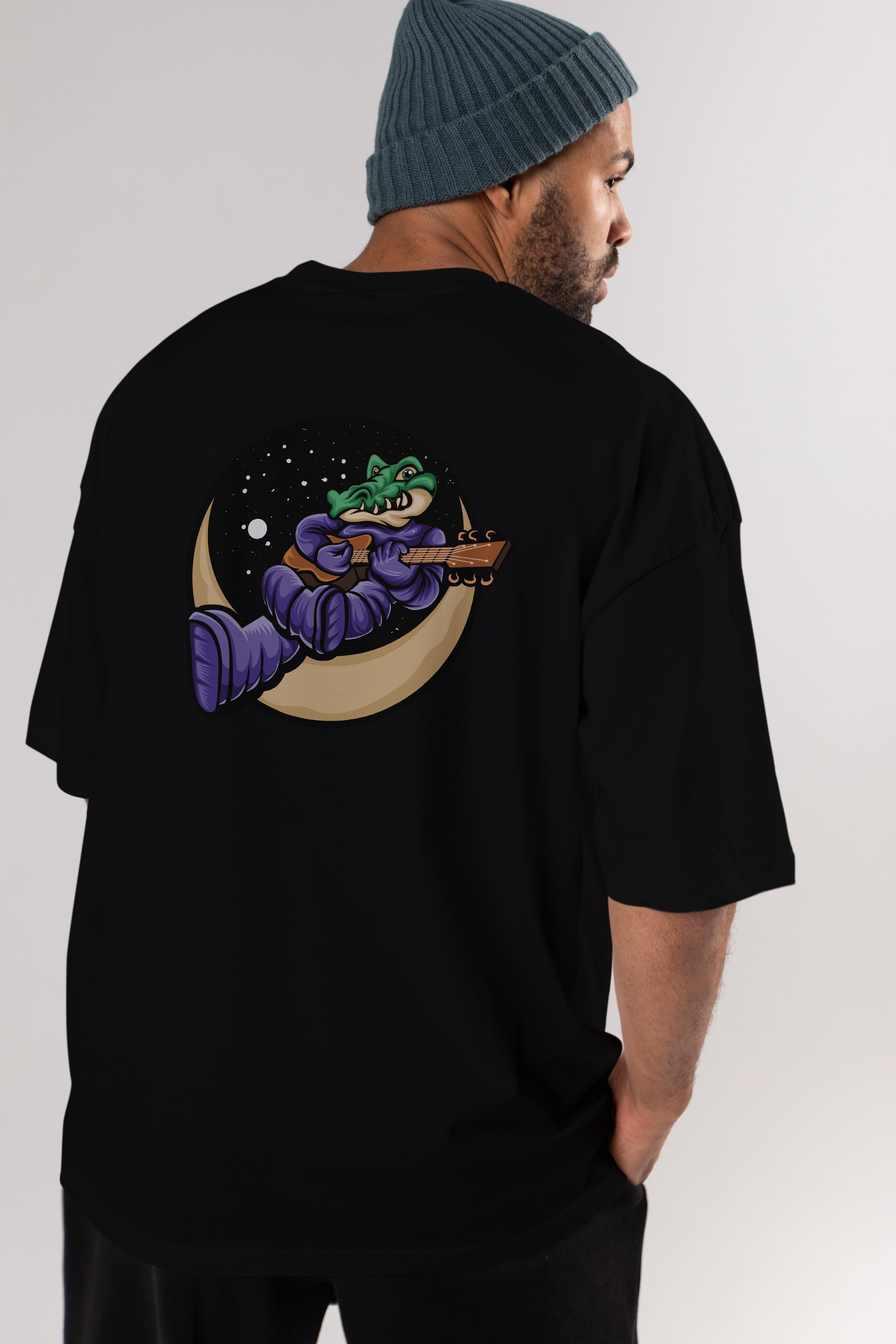 Space Crocodile Arka Baskılı Oversize t-shirt Erkek Kadın Unisex