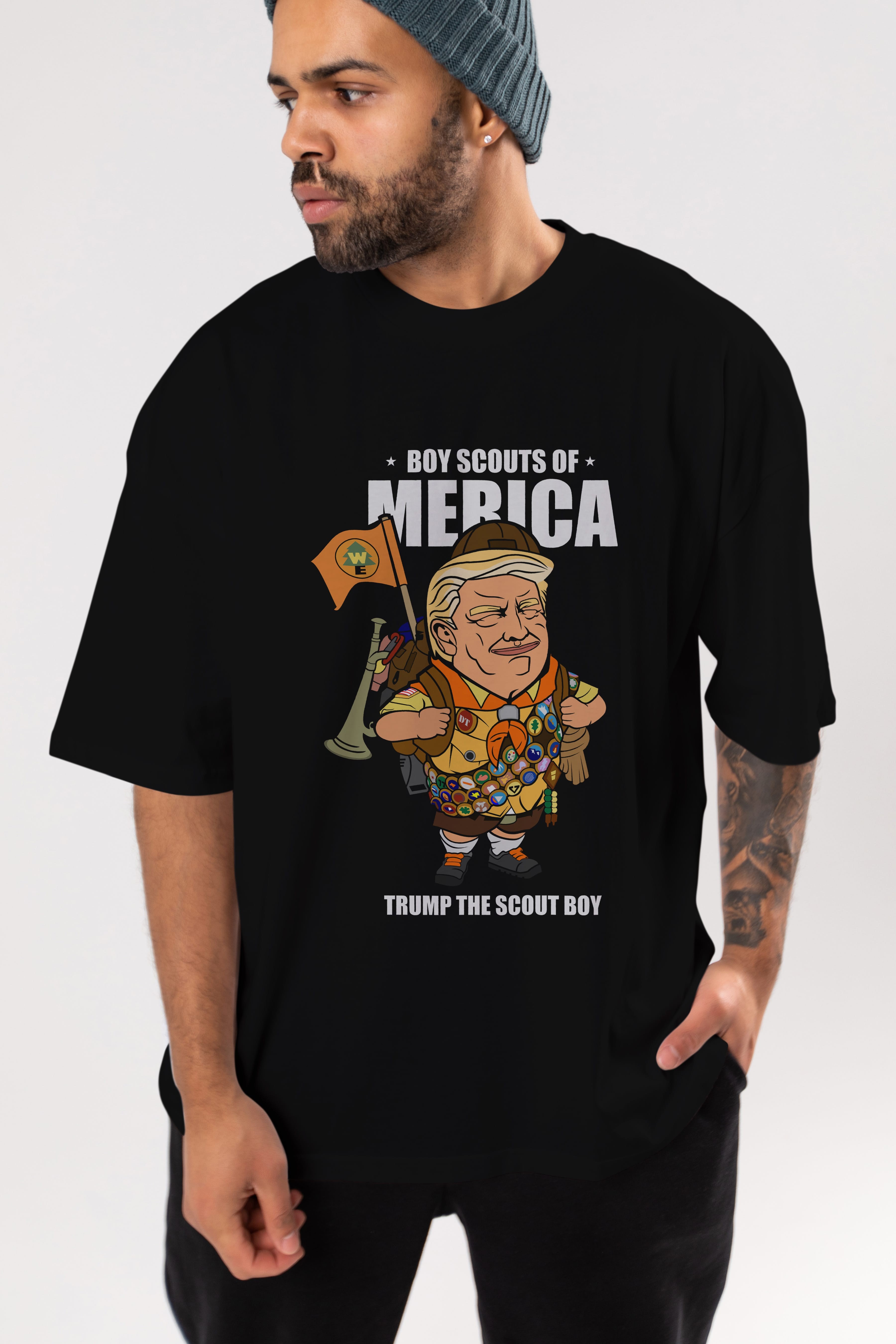 Trump Scout Boy Ön Baskılı Oversize t-shirt Erkek Kadın Unisex %100 Pamuk tişort