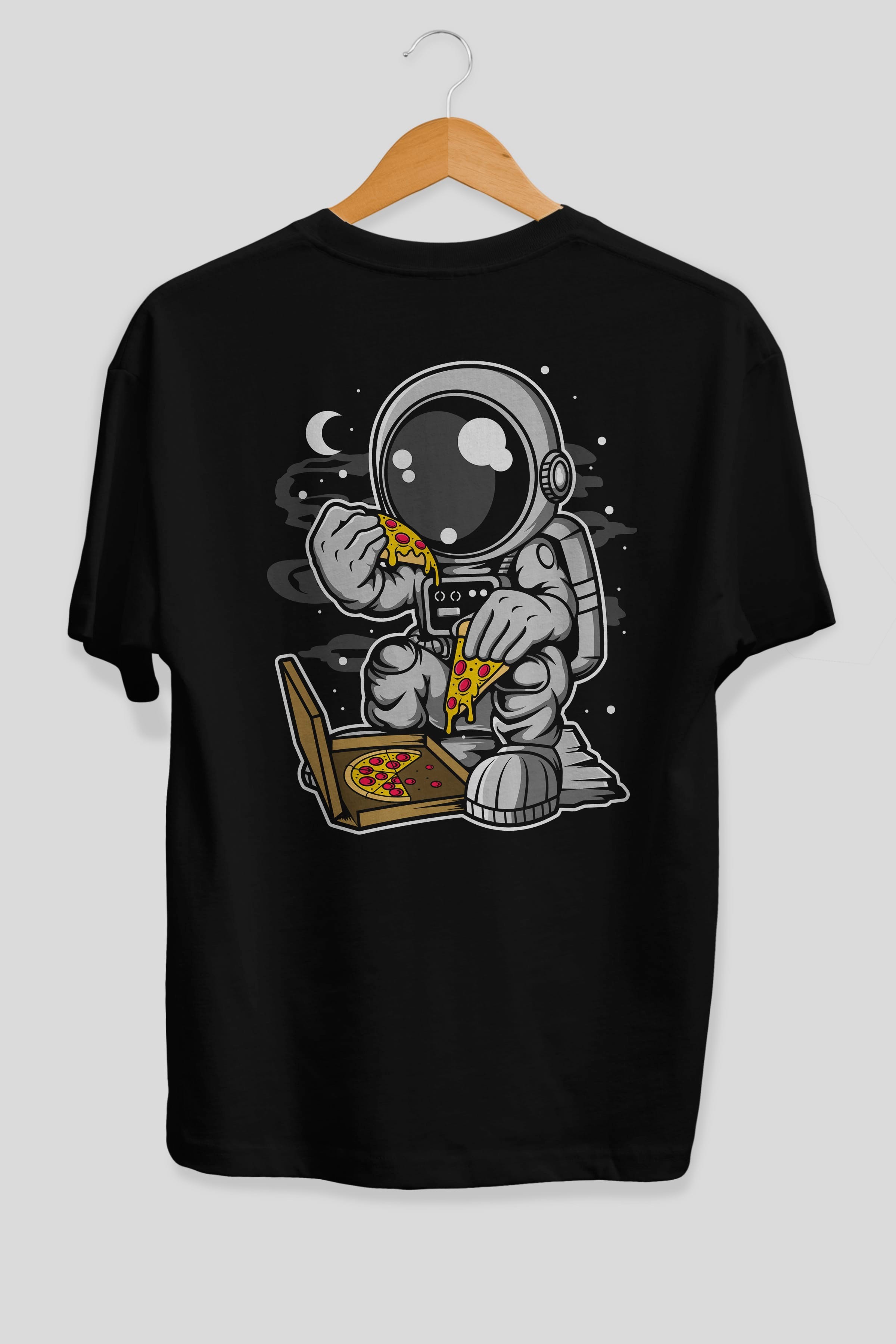 Astronaut Pizza Arka Baskılı Oversize t-shirt Erkek Kadın Unisex