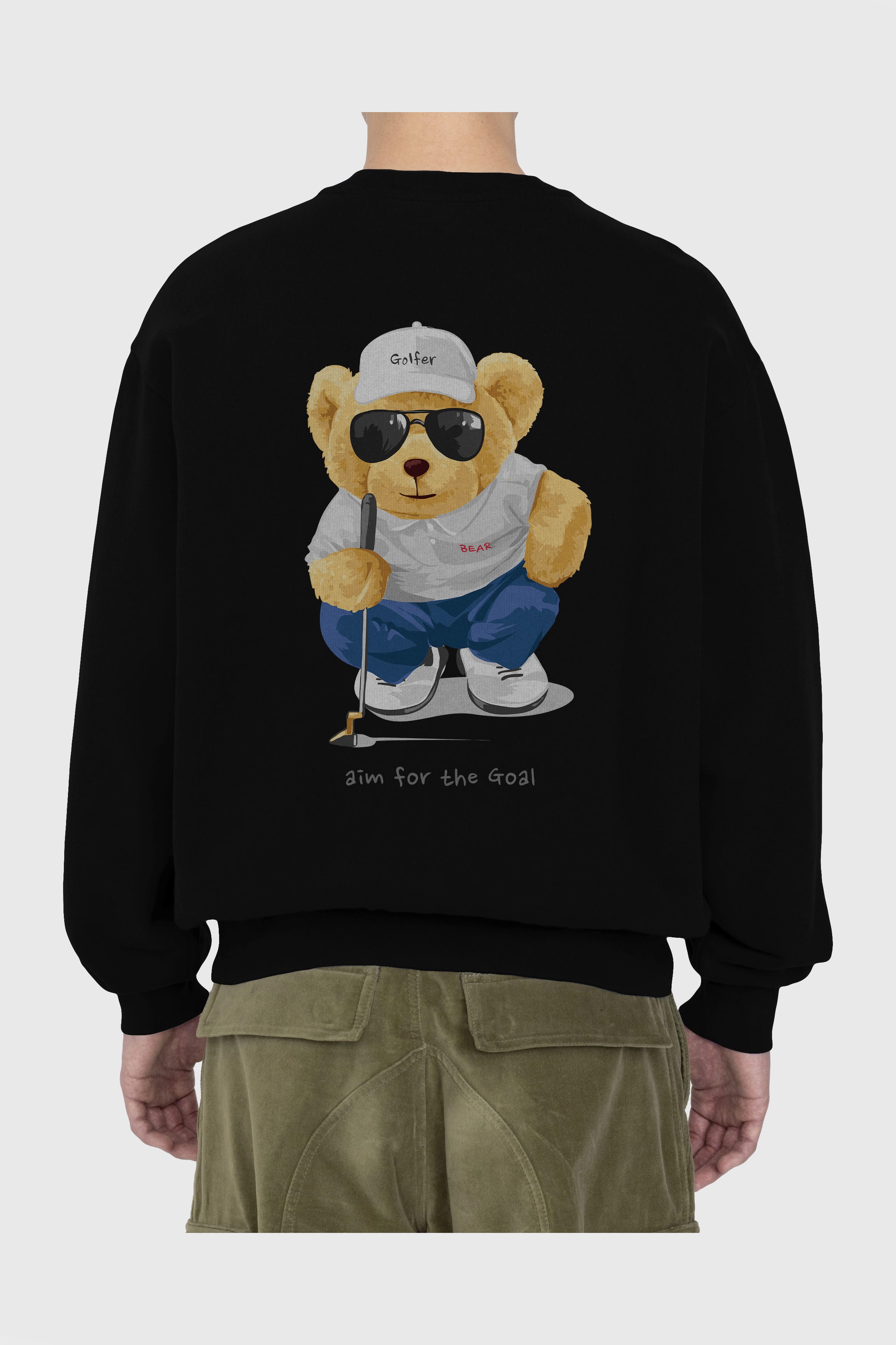 Teddy Bear Golfer Arka Baskılı Oversize Sweatshirt Erkek Kadın Unisex