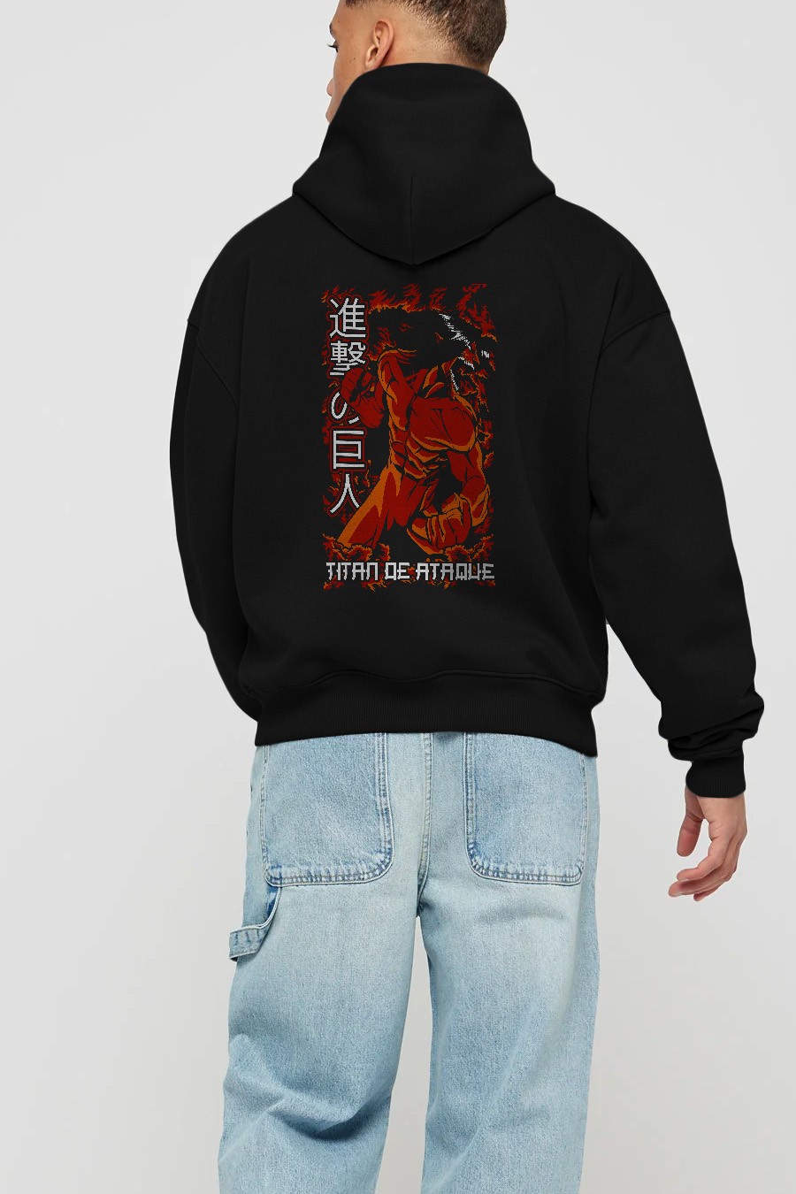 Eren Yeager Anime Arka Baskılı Hoodie Oversize Kapüşonlu Sweatshirt Erkek Kadın Unisex