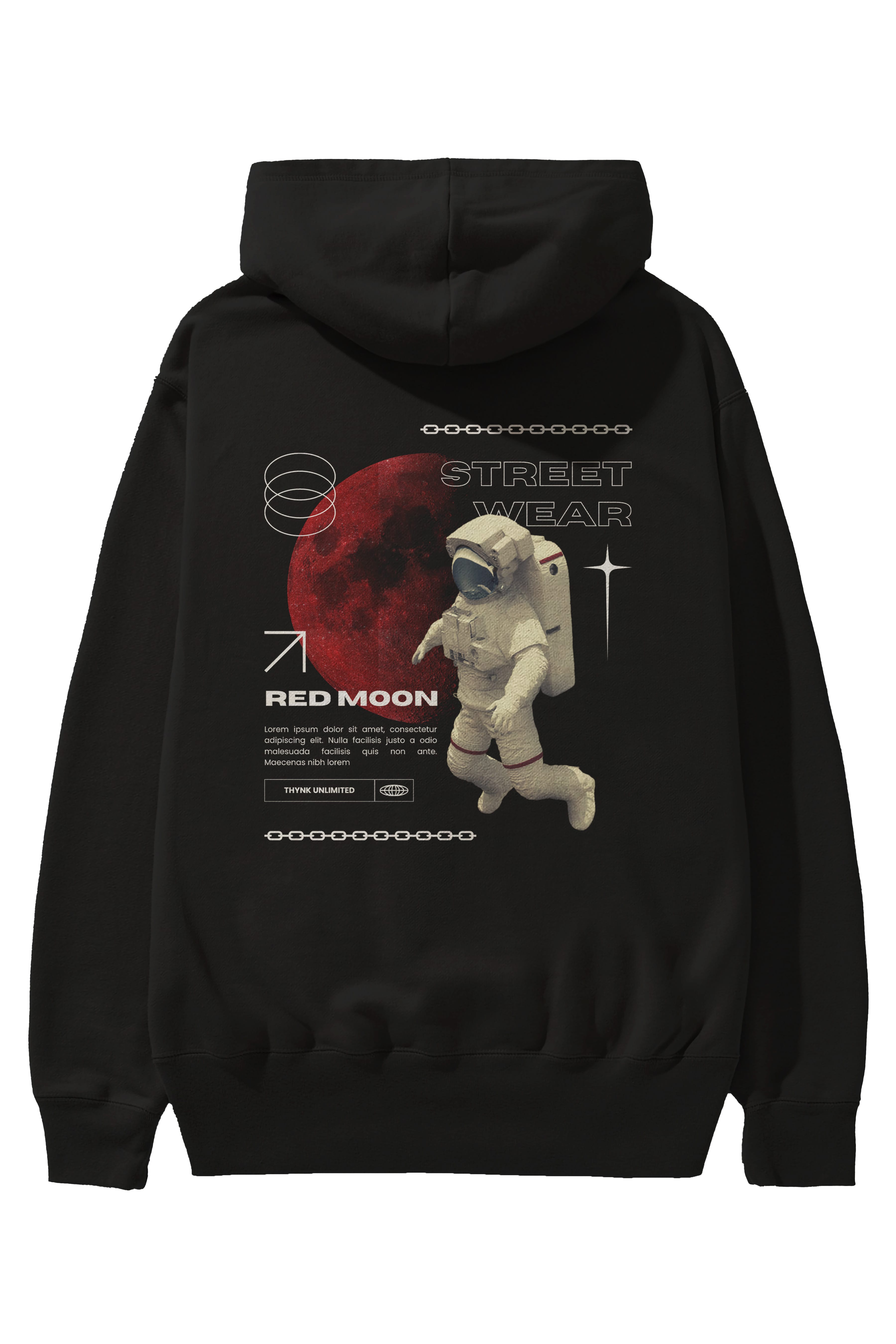 Red Moon Streetwear Arka Baskılı Oversize Hoodie Kapüşonlu Sweatshirt Erkek Kadın Unisex