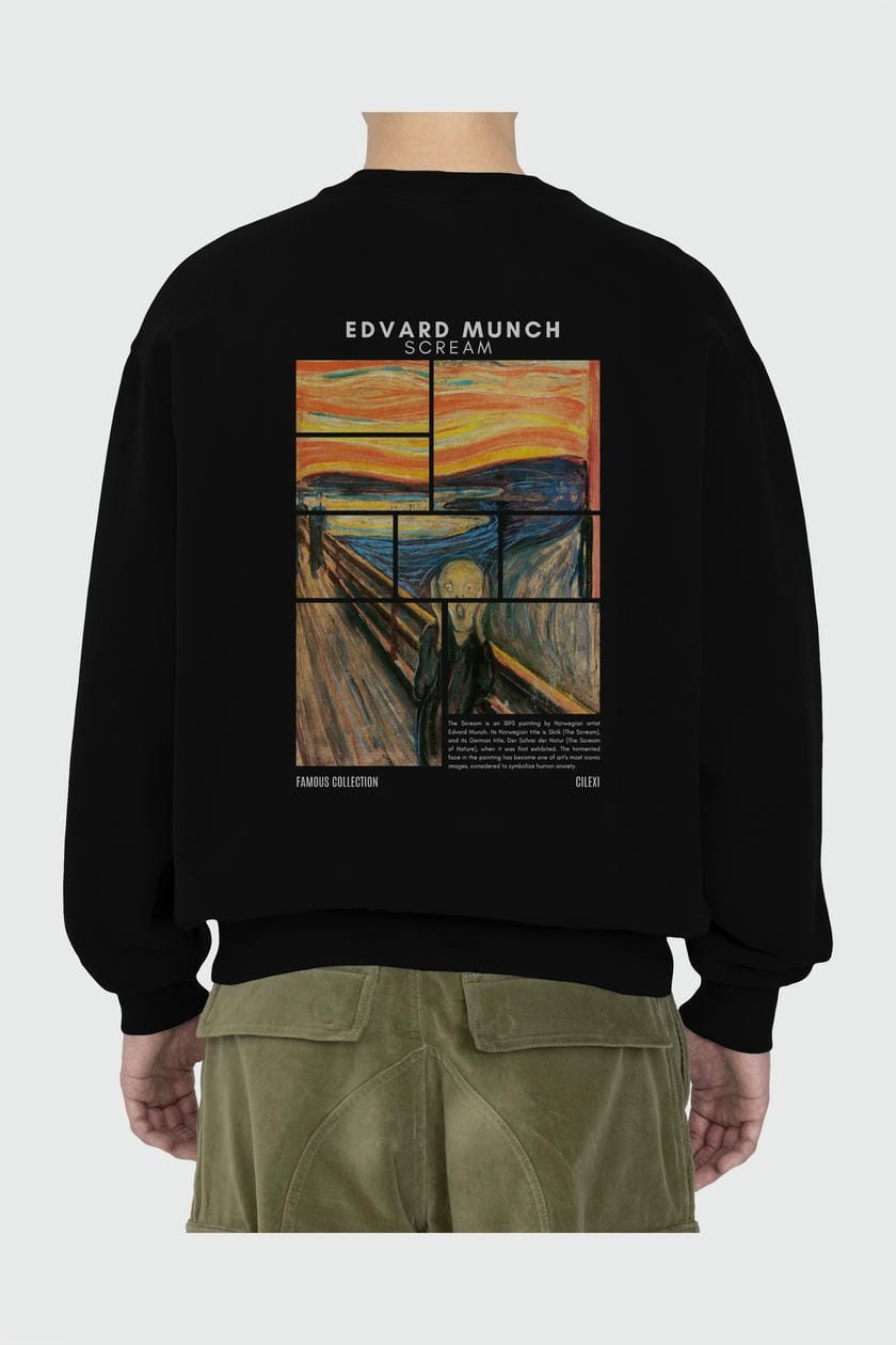 Edvard Munch Scream Arka Baskılı Oversize Sweatshirt Erkek Kadın Unisex
