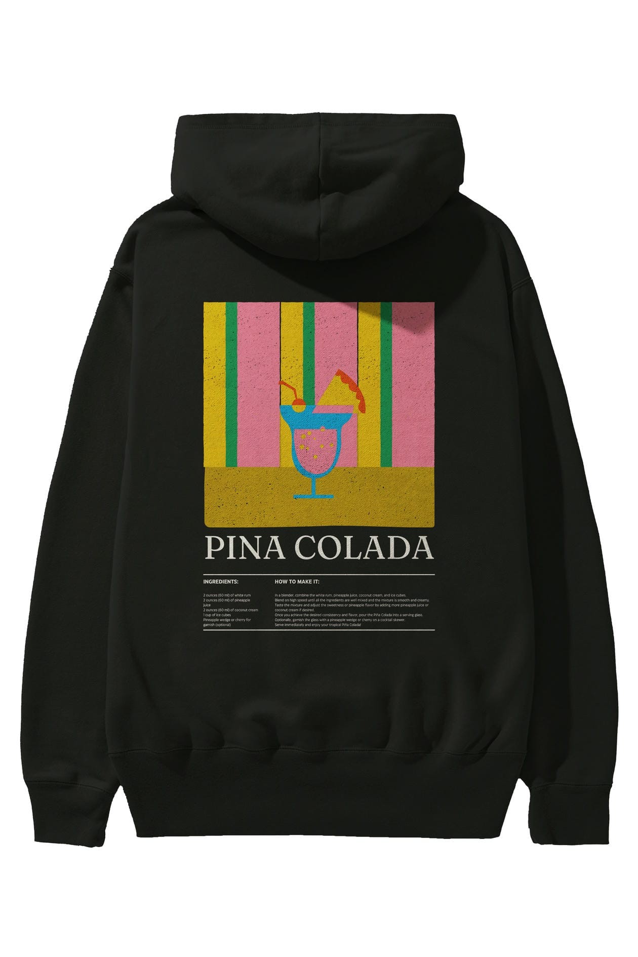 Pina Colada Kokteyl Arka Baskılı Hoodie Oversize Kapüşonlu Sweatshirt Erkek Kadın