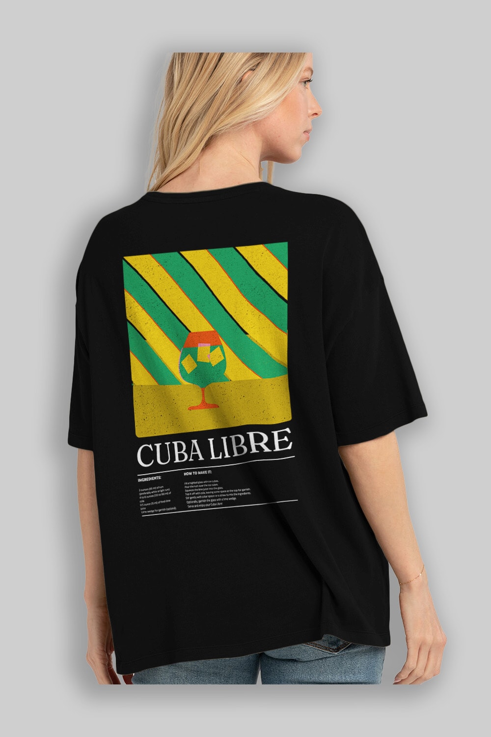 Cuba Libre Kokteyl Serisi Arka Baskılı Oversize t-shirt Erkek Kadın %100 Pamuk Bisiklet Yaka tişort