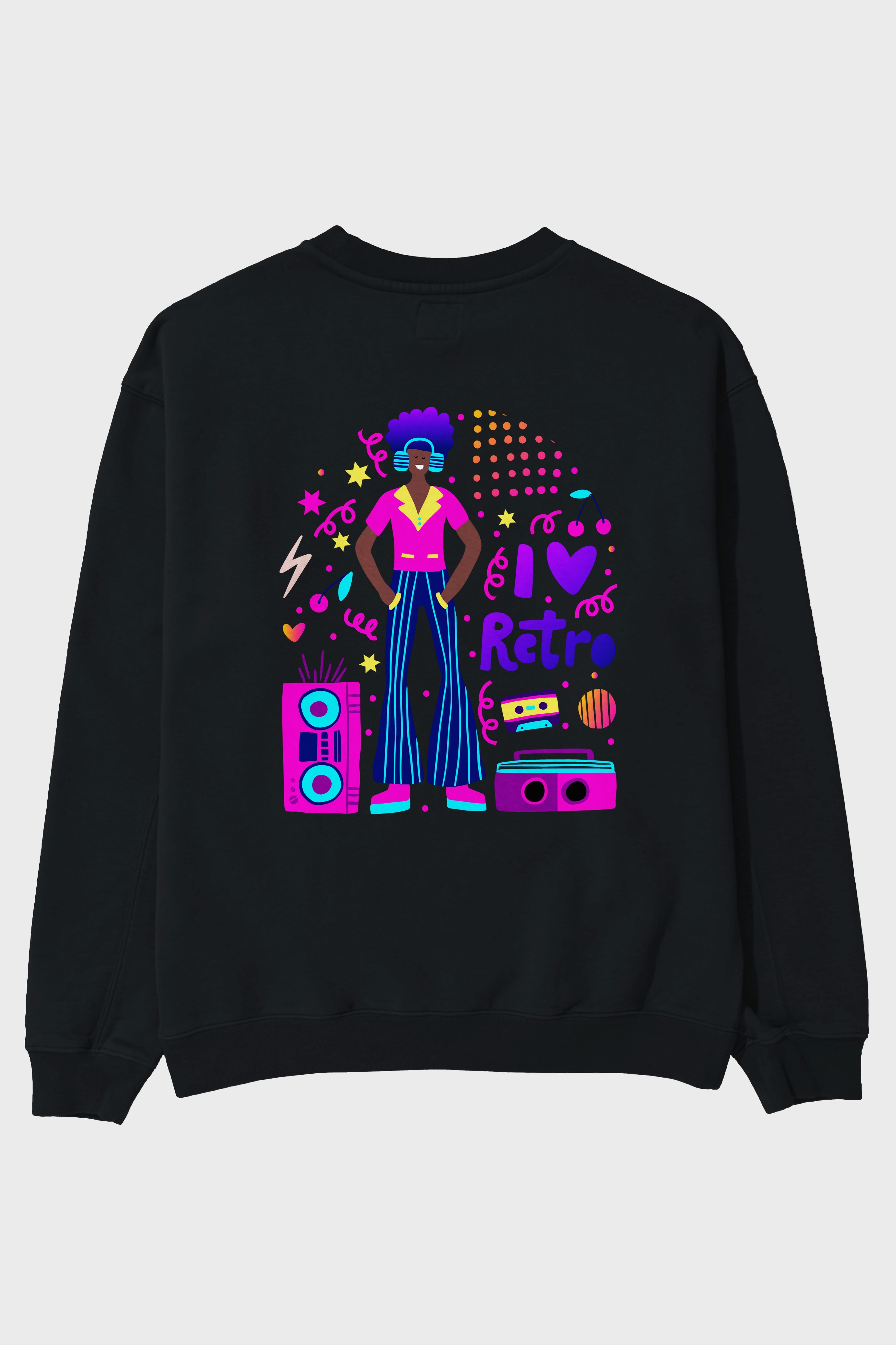 Retro Boy Party Arka Baskılı Oversize Sweatshirt Erkek Kadın Unisex