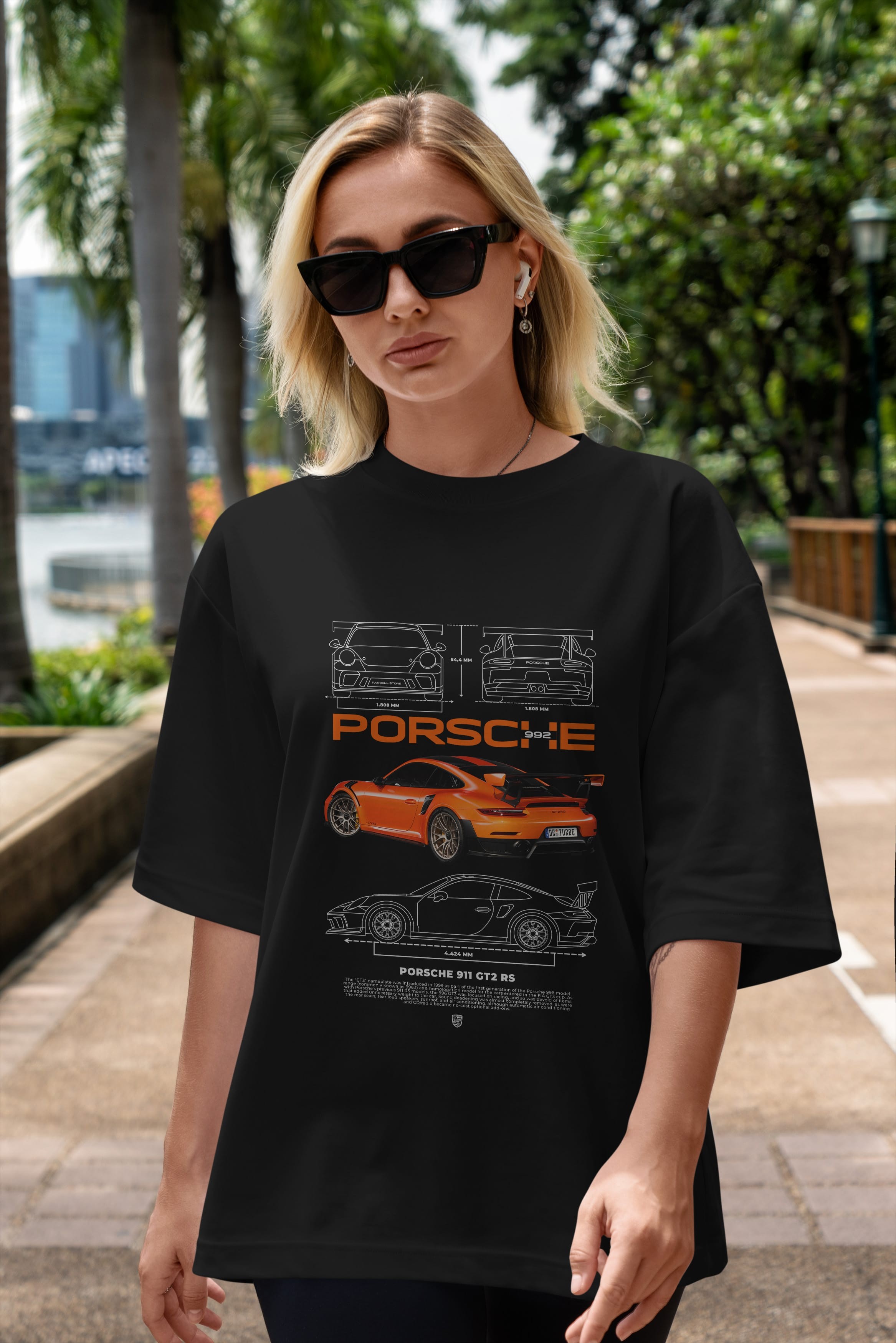 PORSCHE 992 Ön Baskılı Oversize t-shirt Erkek Kadın Unisex %100 Pamuk Bisiklet Yaka tişort