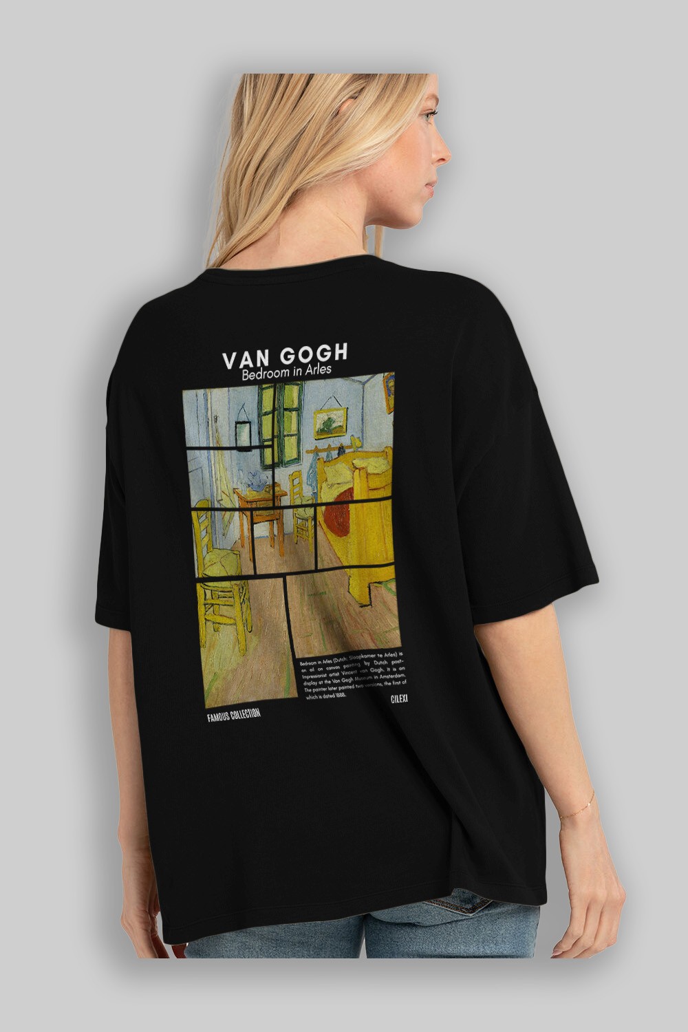 Van Gogh Arka Baskılı Oversize t-shirt Erkek Kadın Bisiklet Yaka Pamuk tişort