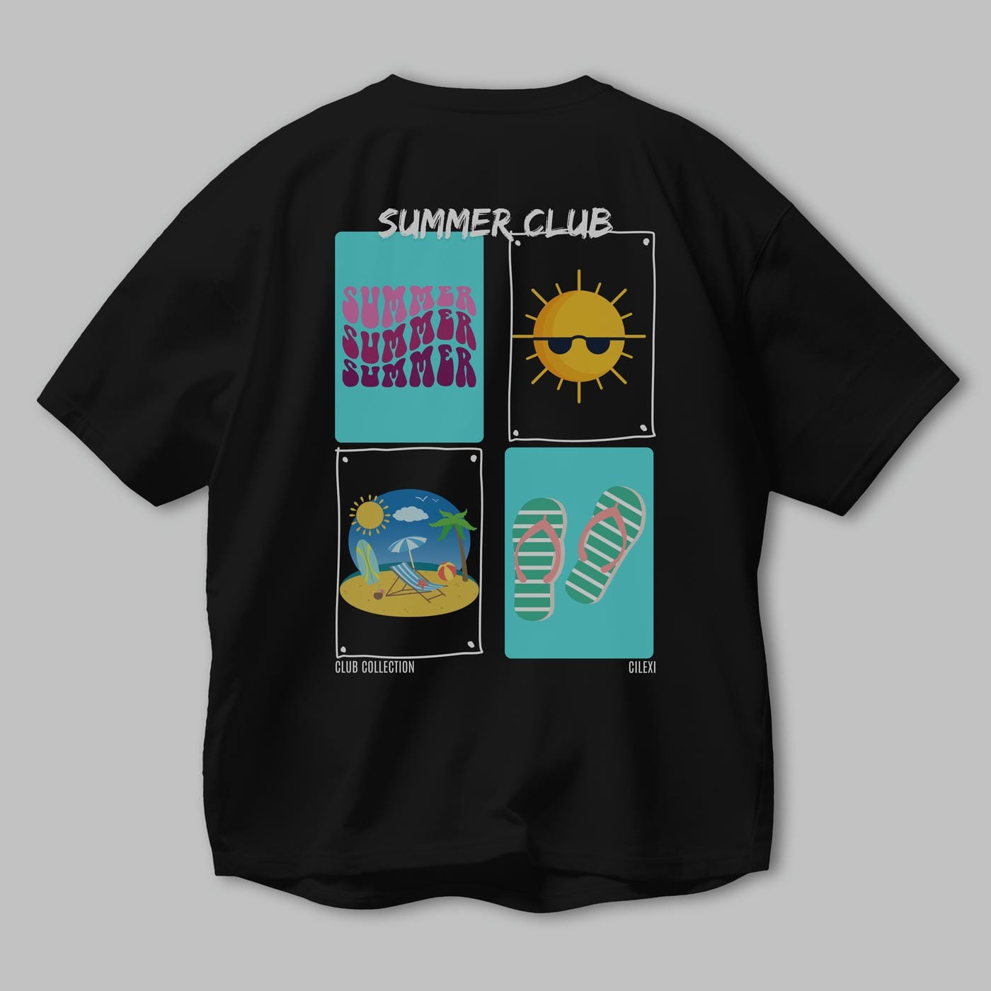 Summer Club Arka Baskılı Oversize t-shirt Erkek Kadın %100 Pamuk Bisiklet Yaka tişort