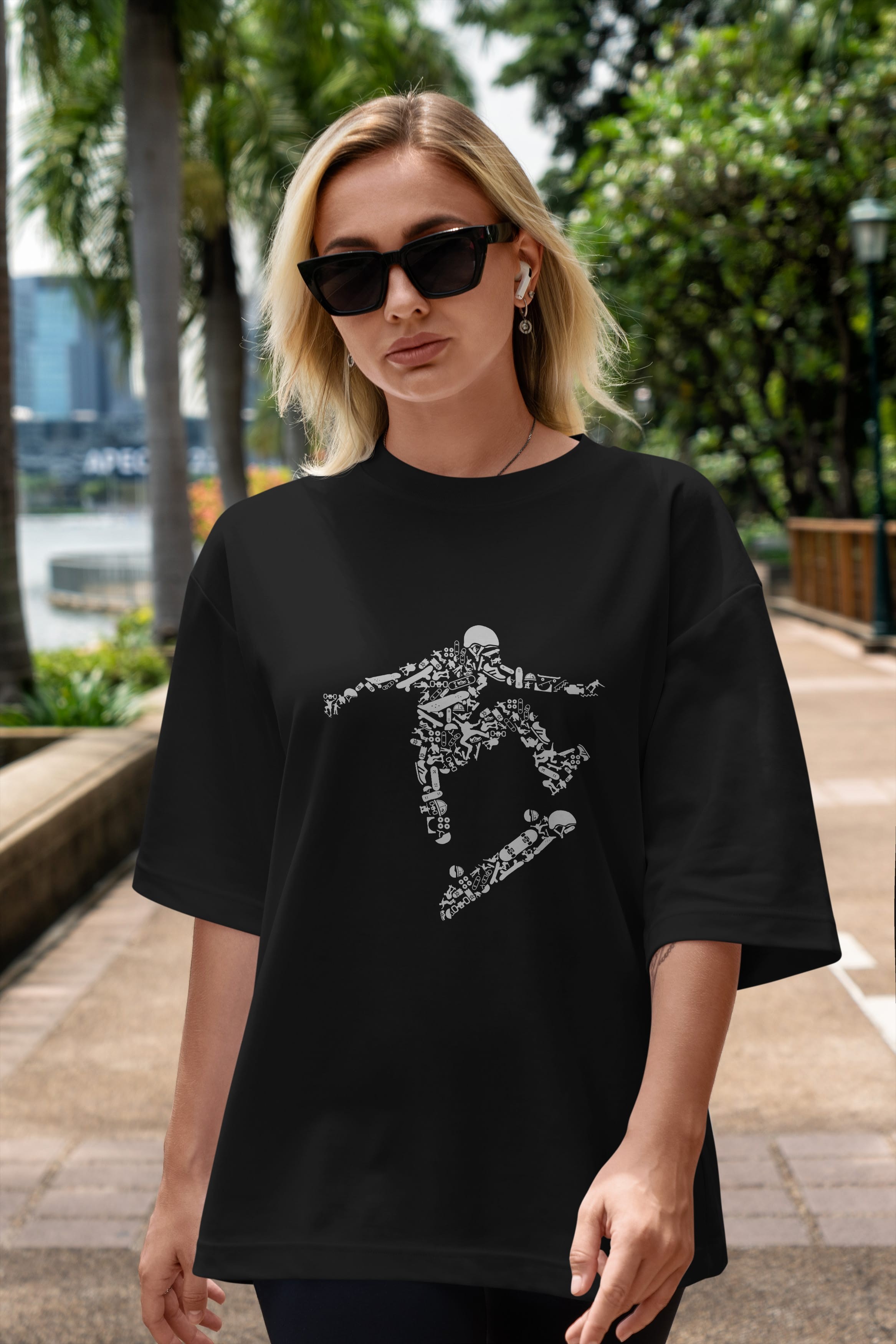 Skater Ön Baskılı Oversize t-shirt %100 pamuk Erkek Kadın Unisex