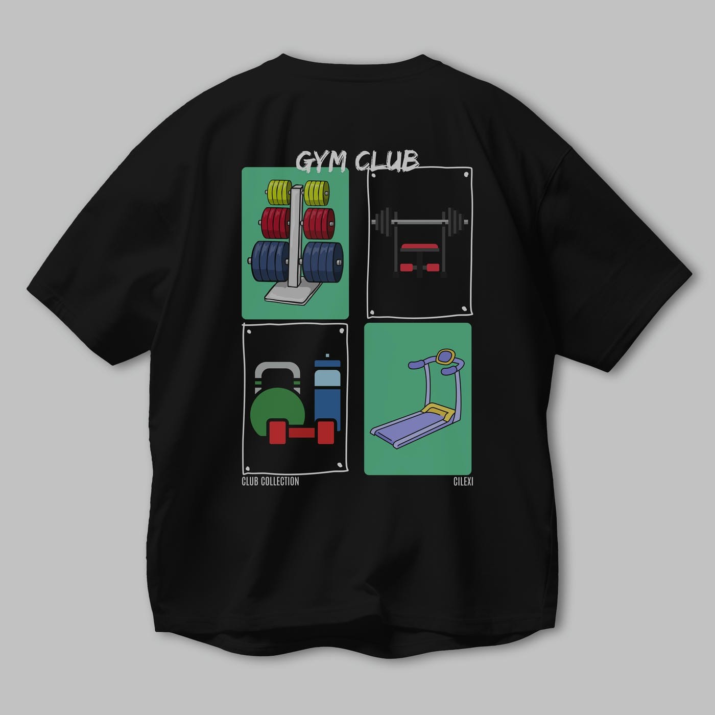 Gym Club Arka Baskılı Oversize t-shirt Erkek Kadın %100 Pamuk Bisiklet Yaka tişort
