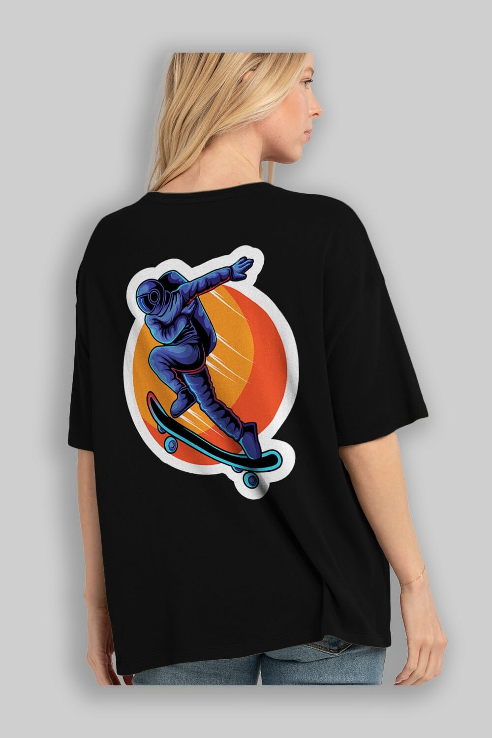 Astroskate Run Sticker Arka Baskılı Oversize t-shirt Erkek Kadın Unisex