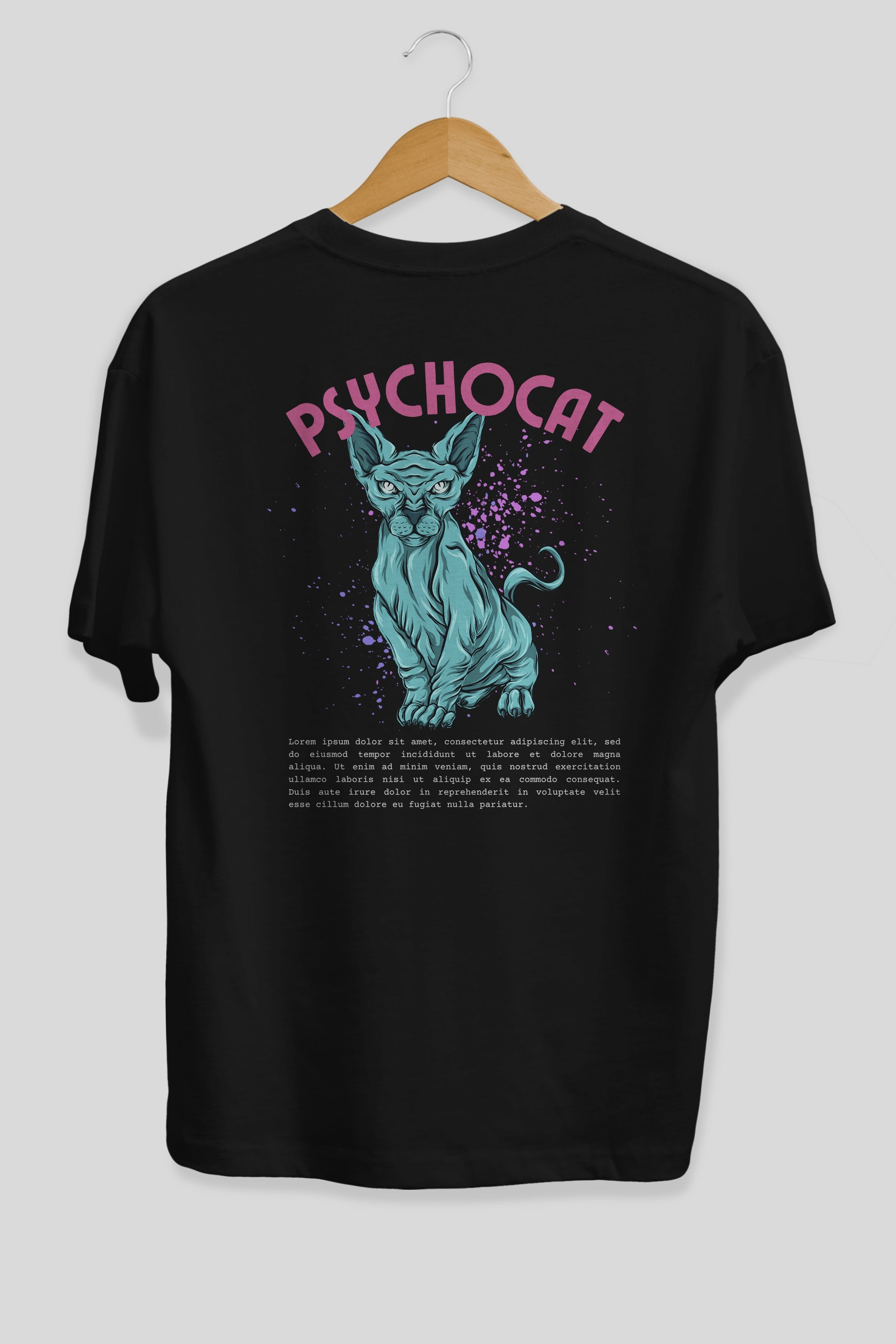 Psychocat Arka Baskılı Oversize t-shirt Erkek Kadın Unisex