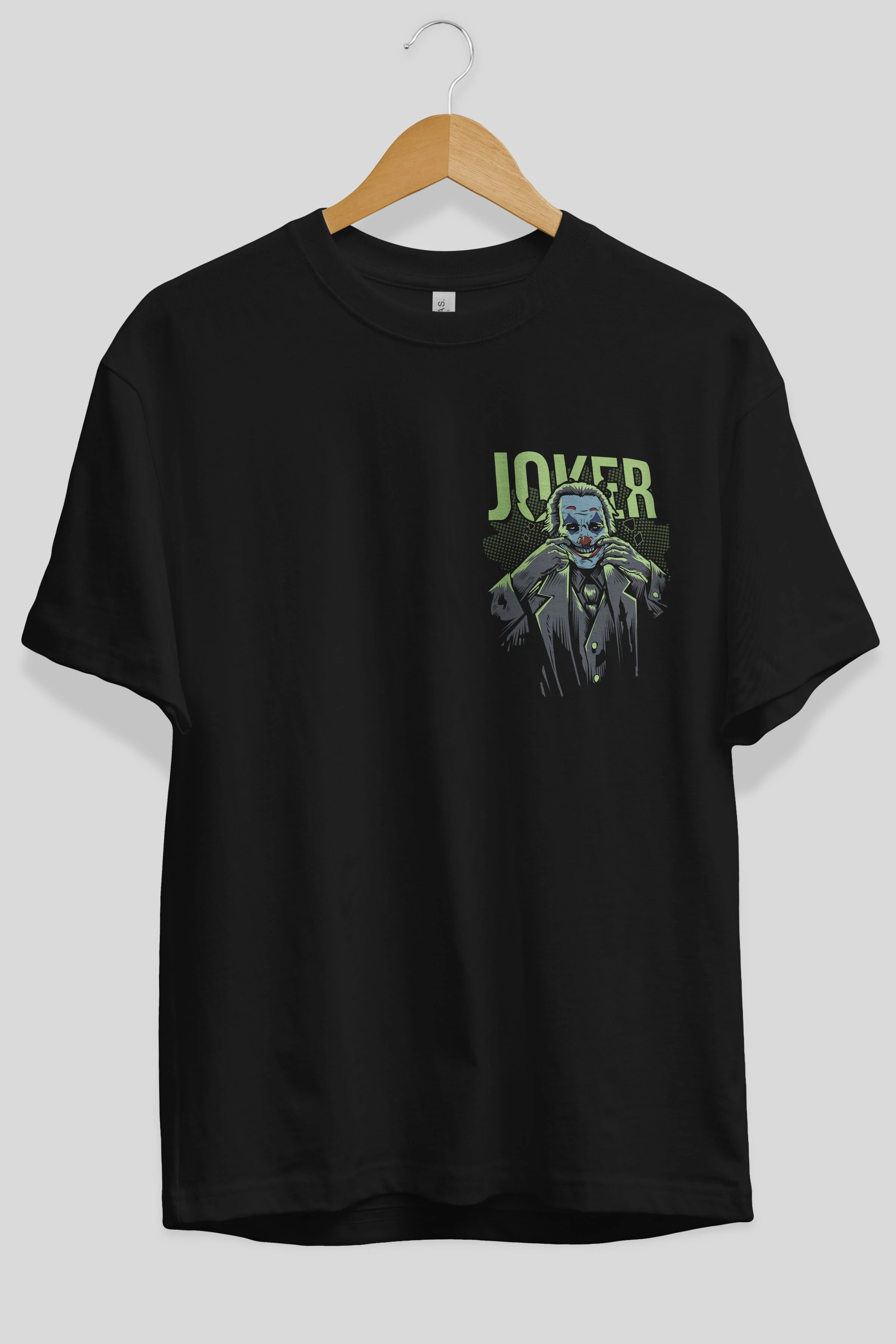 Joker (9) Ön Sol Baskılı Oversize t-shirt Erkek Kadın Unisex %100 Pamuk Bisiklet Yaka tişort