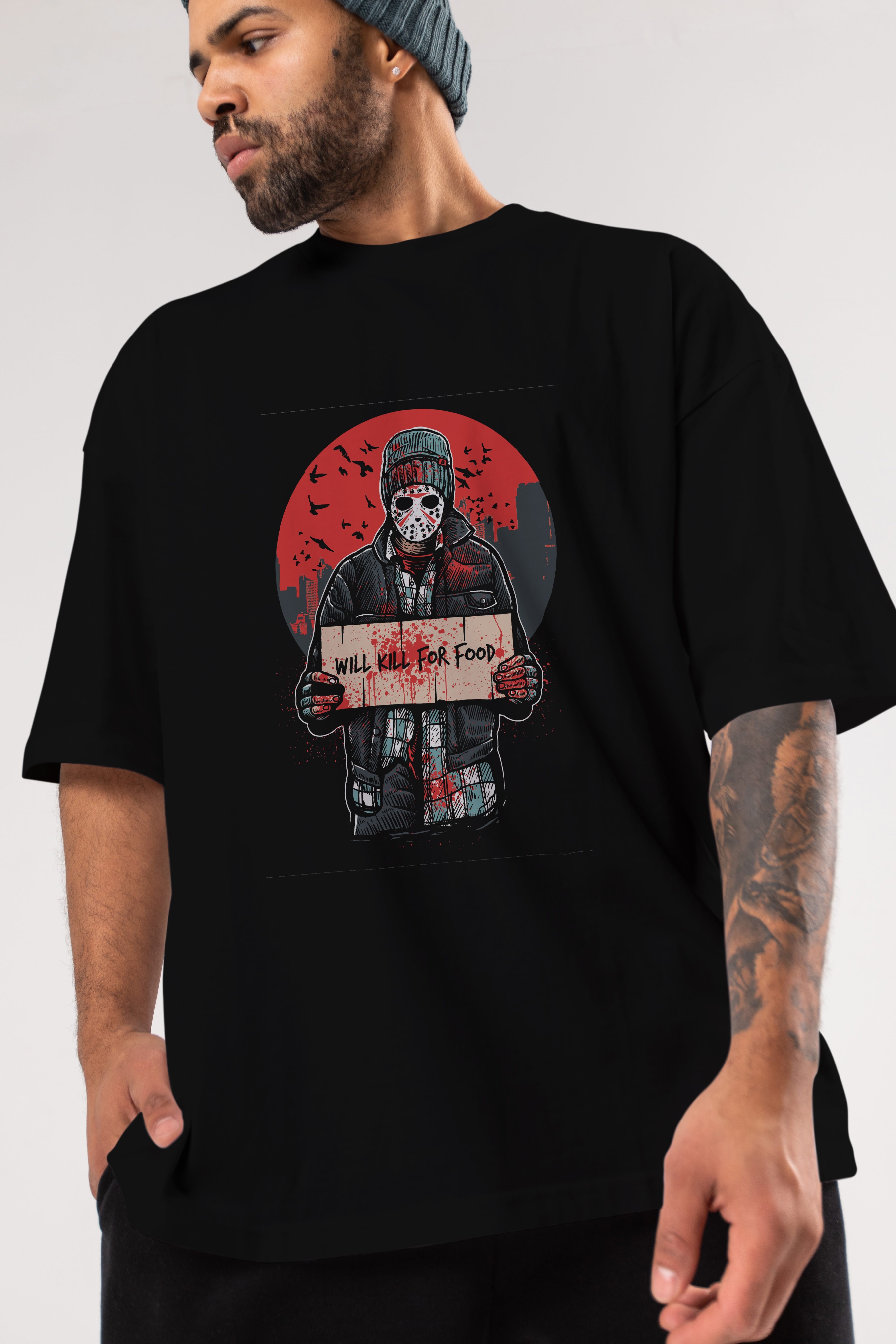 Kill For Food Ön Baskılı Oversize t-shirt Erkek Kadın Unisex %100 Pamuk tişort