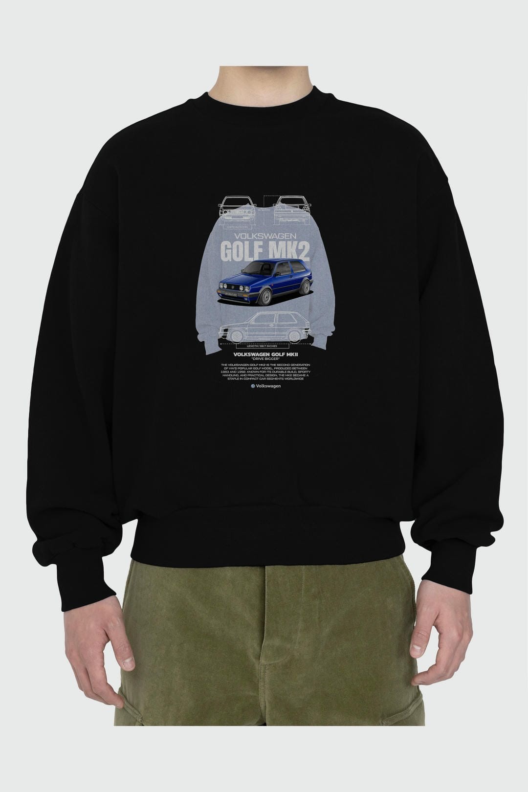 Volkswagen GOLF MK2 Ön Baskılı Anime Oversize Sweatshirt Erkek Kadın Unisex