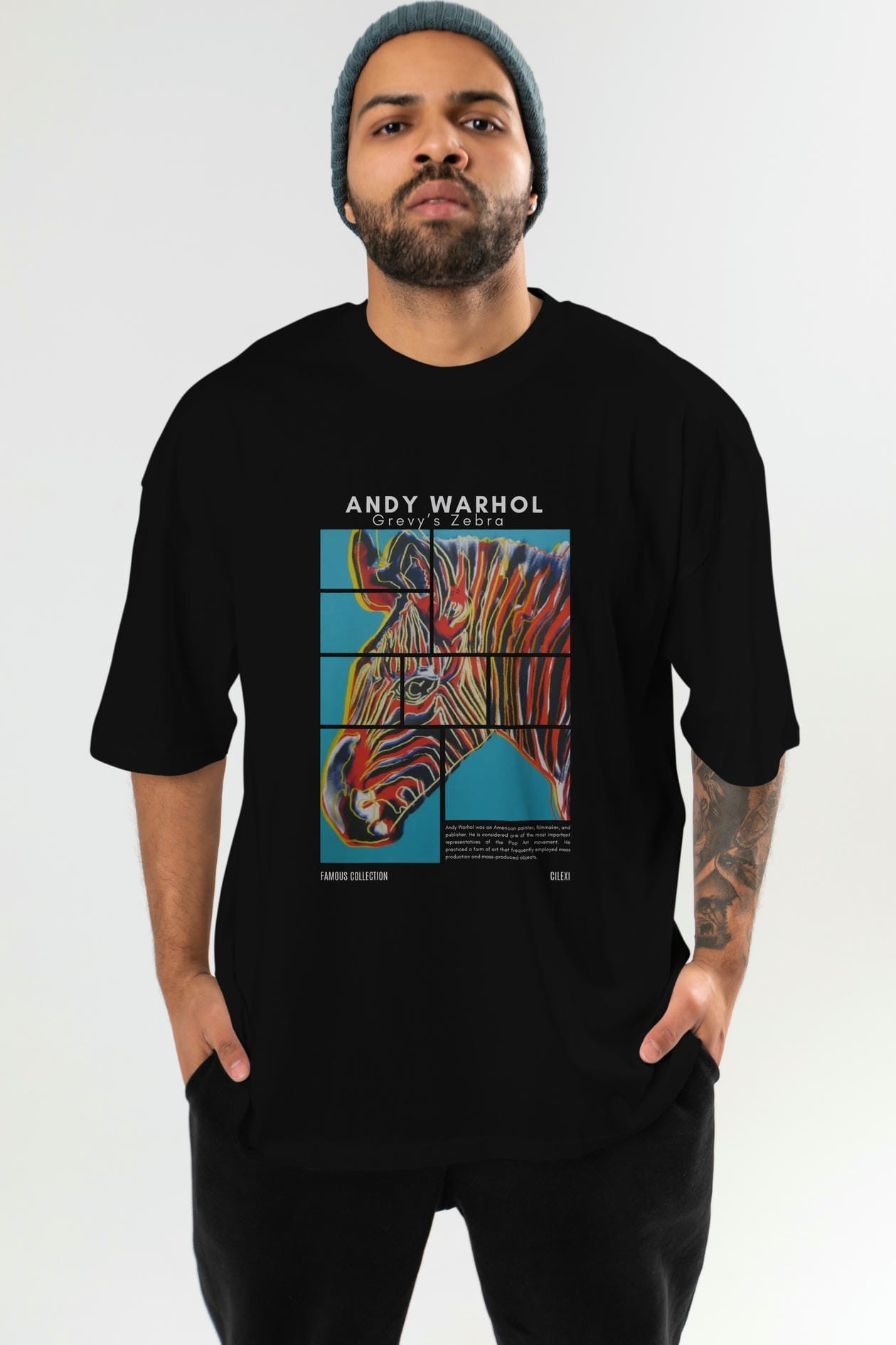 Andy Warhol ön Baskılı Oversize t-shirt Erkek Kadın Bisiklet Yaka Pamuk tişort