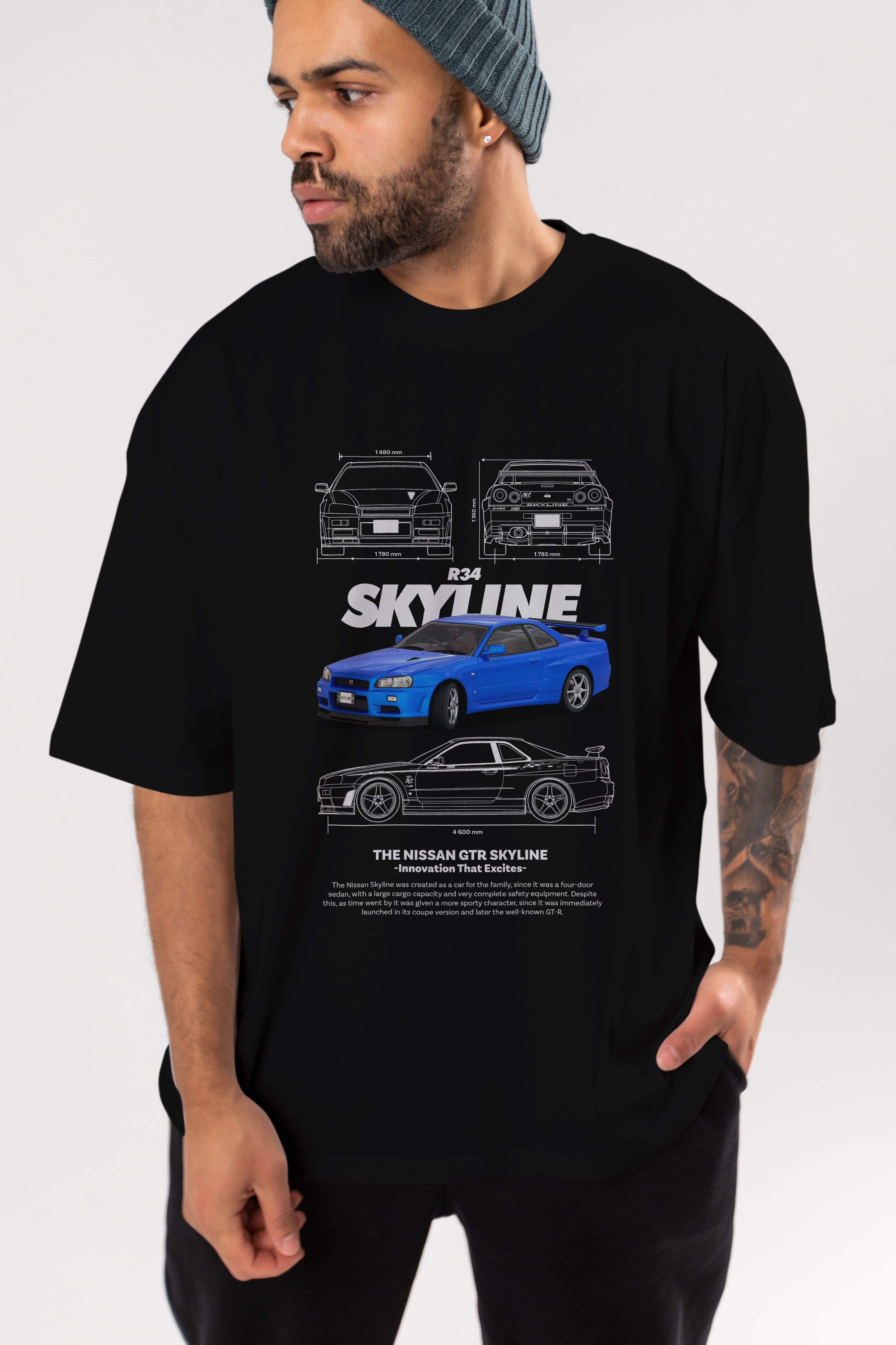 NISSAN GTR SKYLINE R34 1 Ön Baskılı Oversize t-shirt Erkek Kadın Unisex %100 Pamuk Bisiklet Yaka tişort