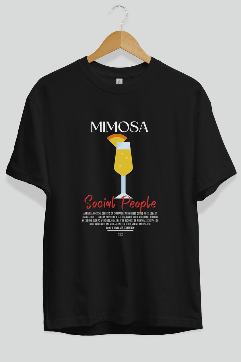 Mimosa Kokteyl Serisi ön Baskılı Oversize t-shirt Erkek Kadın %100 Pamuk Bisiklet Yaka tişort