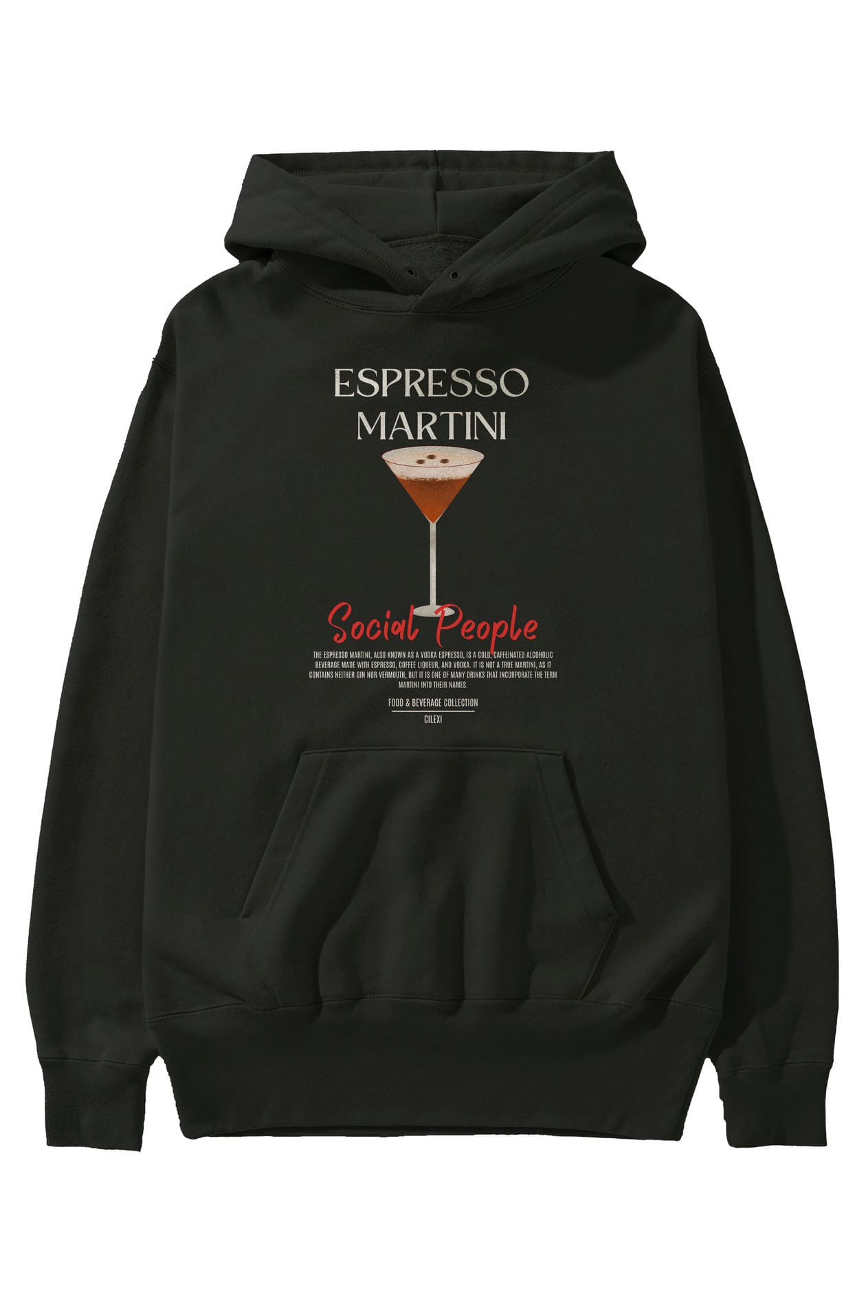 Espresso Martini Kokteyl Ön Baskılı Hoodie Oversize Kapüşonlu Sweatshirt Erkek Kadın