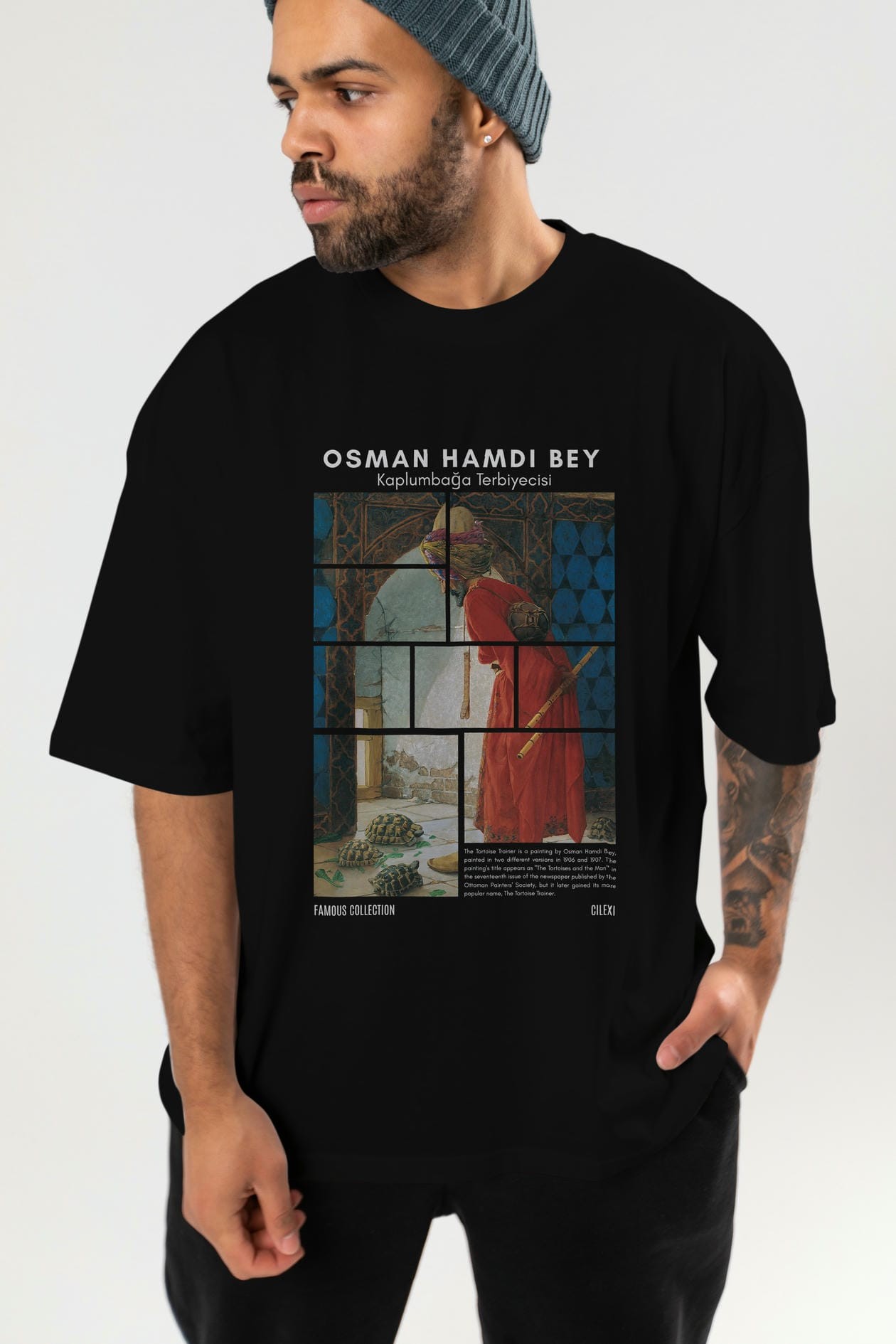 Osman Hamdi Bey ön Baskılı Oversize t-shirt Erkek Kadın Bisiklet Yaka Pamuk tişort