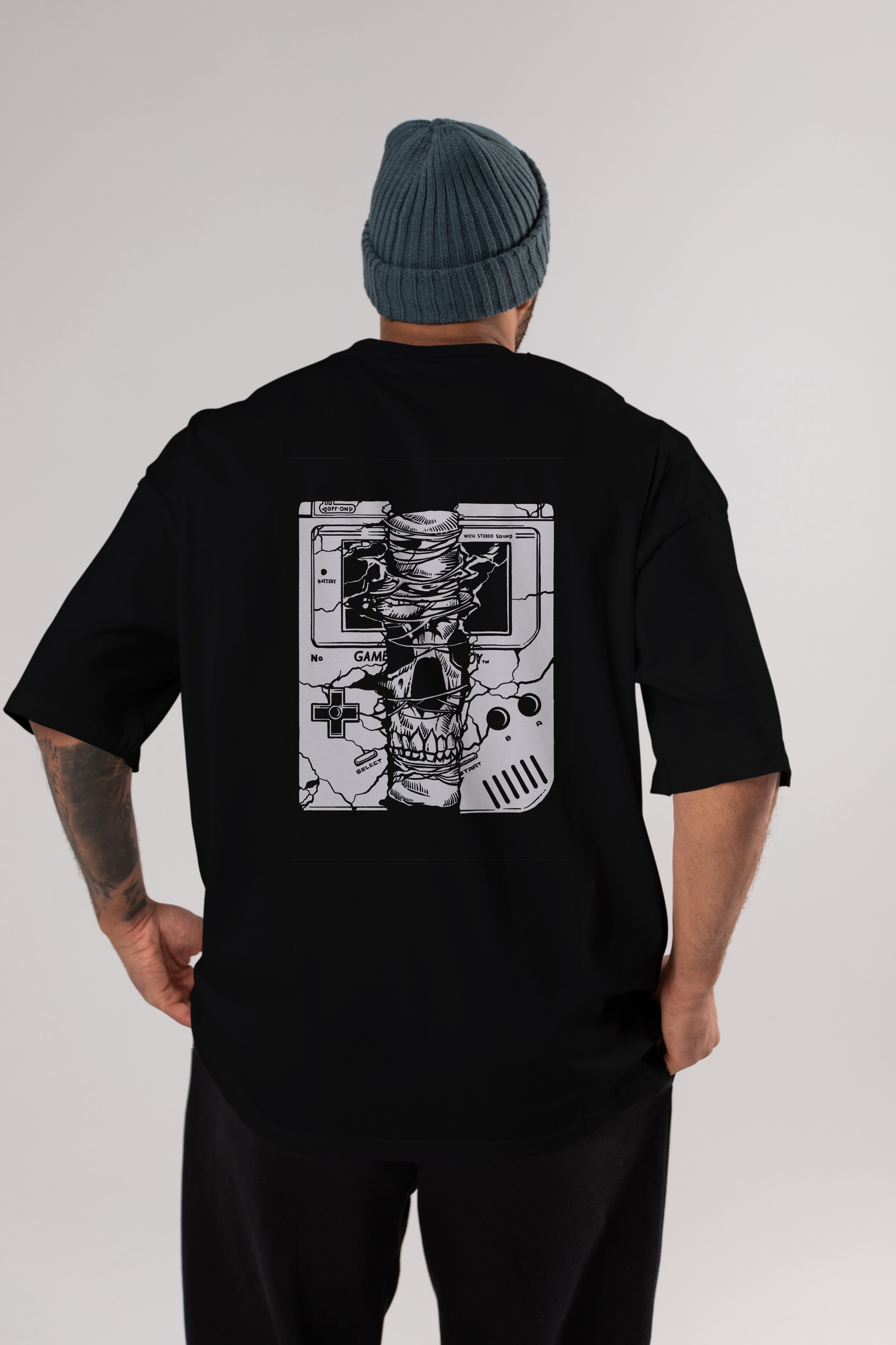Gameboy Skull Arka Baskılı Oversize t-shirt Erkek Kadın Unisex %100 Pamuk