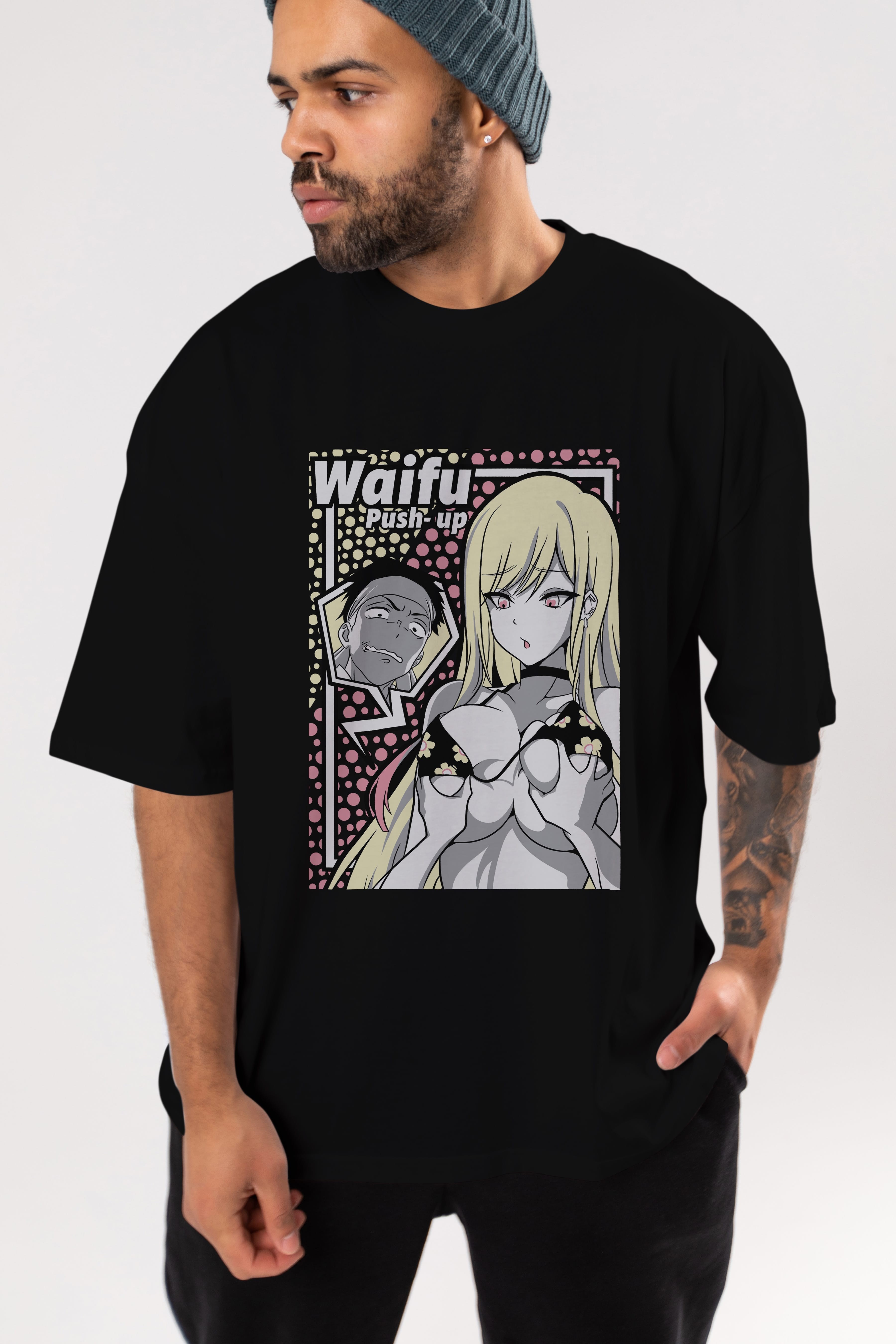Waifu PushUp Anime Ön Baskılı Oversize t-shirt %100 pamuk Erkek Kadın Unisex