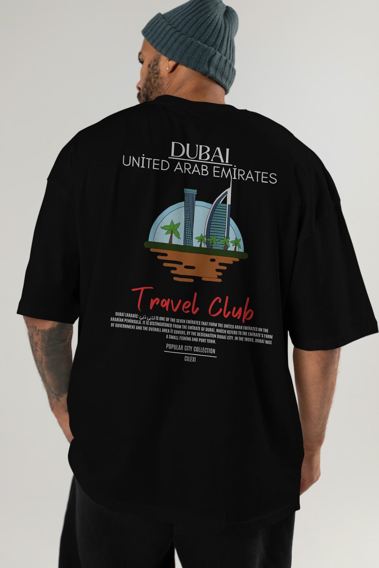 Dubai United Arab Emirates Arka Baskılı Oversize t-shirt Erkek Kadın Pamuk Bisiklet Yaka tişort