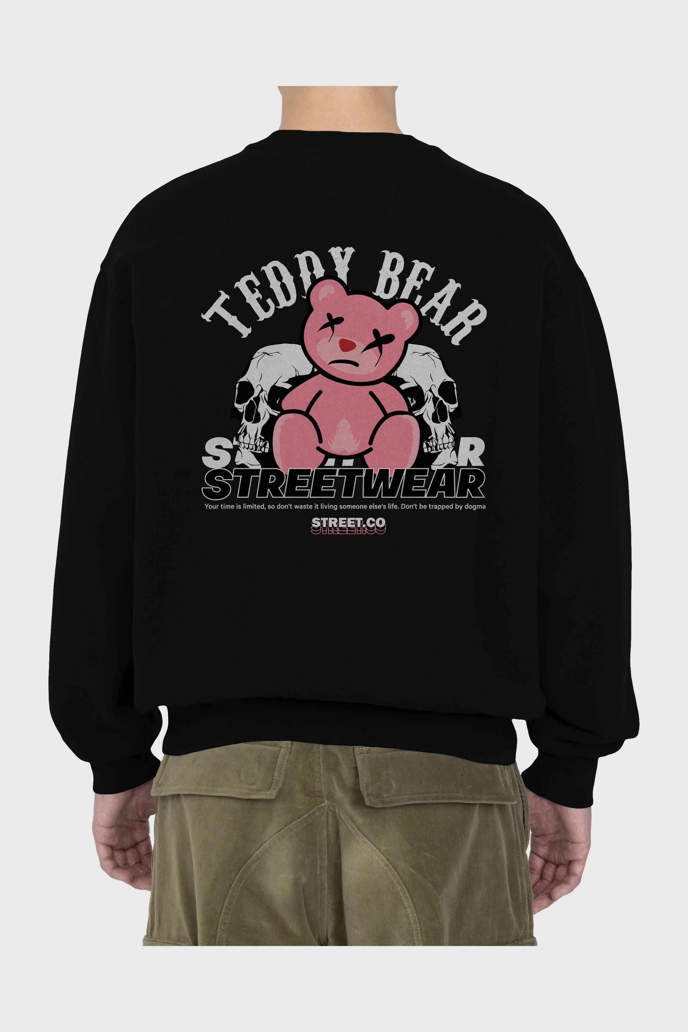 Teddy Bear Streetwear 2 Arka Baskılı Oversize Sweatshirt Erkek Kadın Unisex