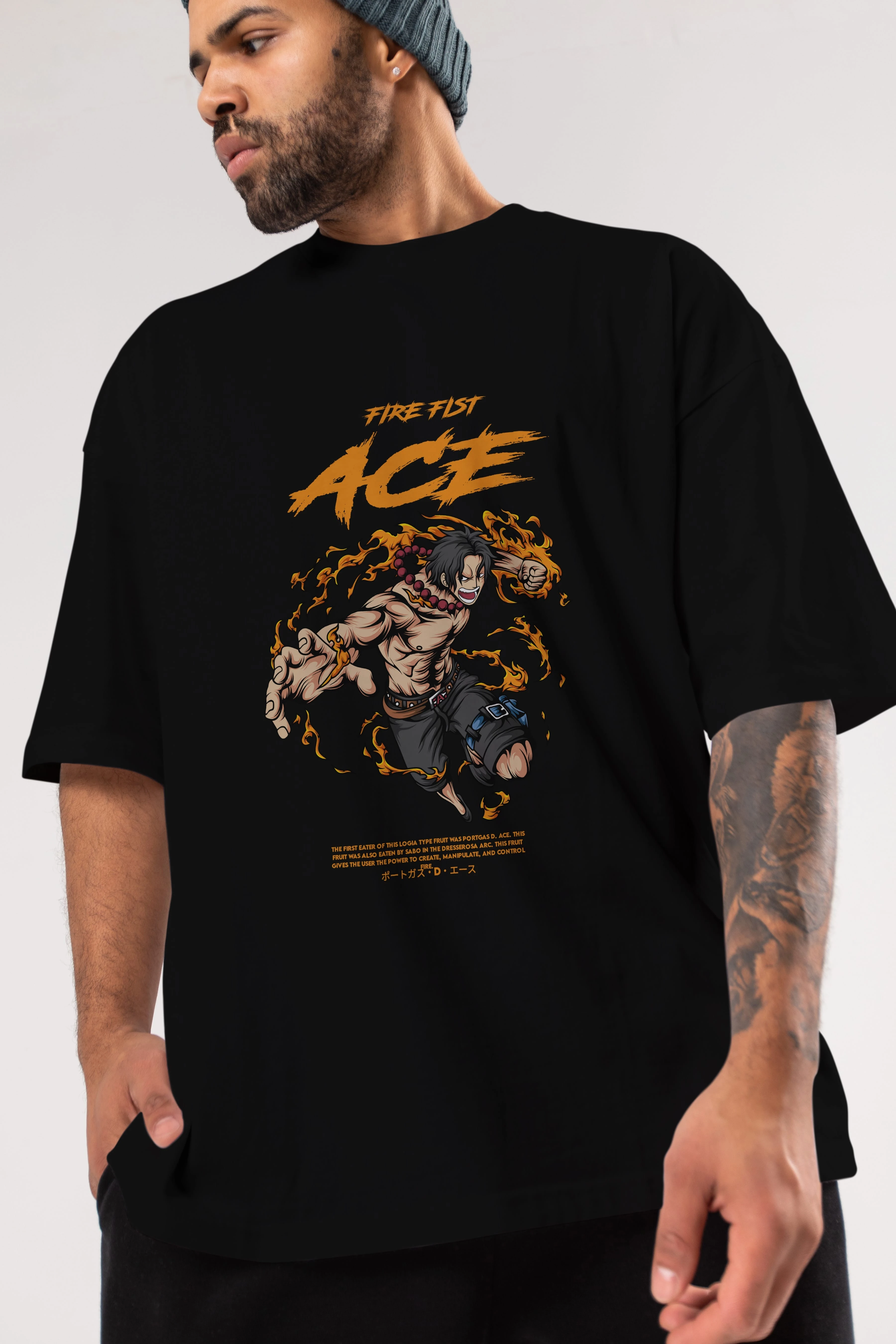 Fire Fist Ace Anime Ön Baskılı Oversize t-shirt %100 pamuk Erkek Kadın Unisex