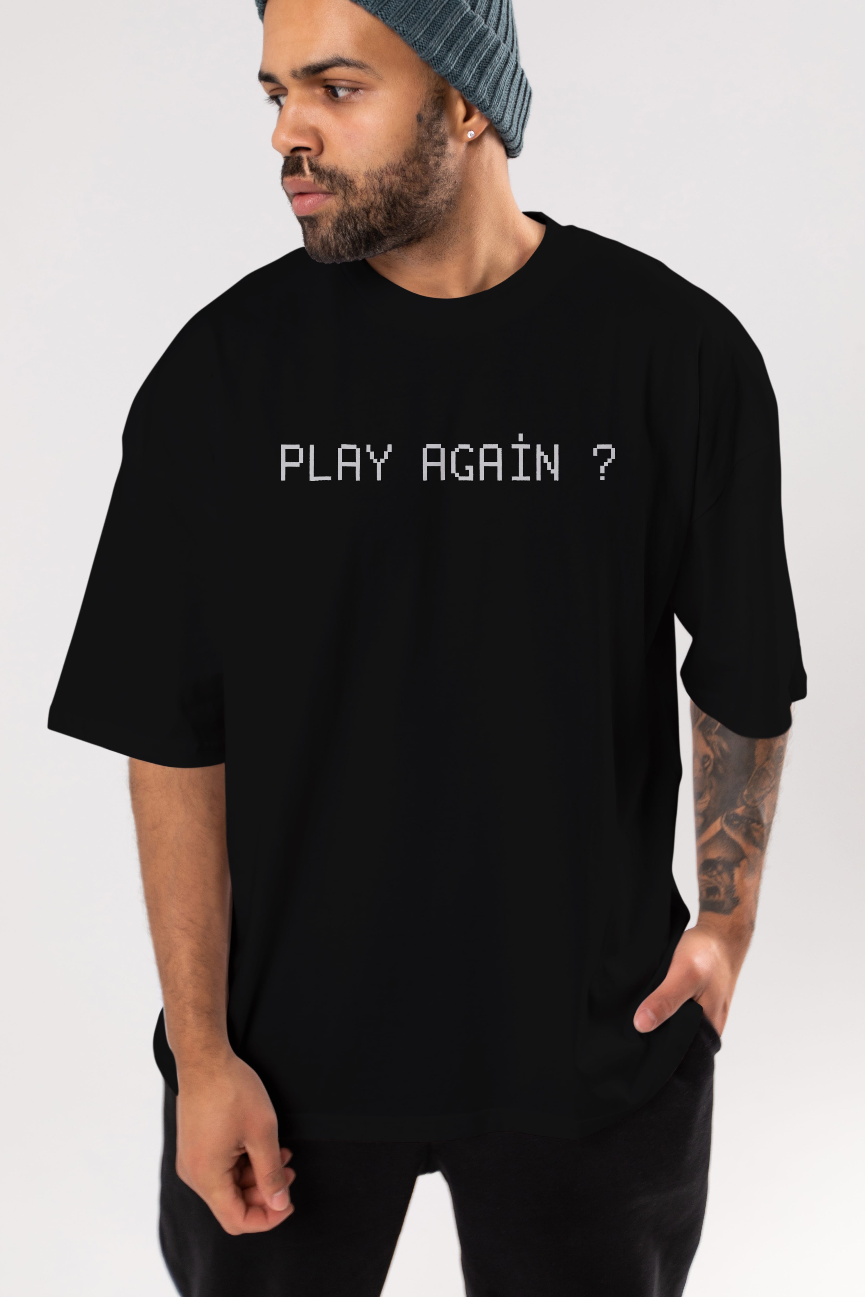 Play Again Ön Baskılı Oversize t-shirt %100 pamuk Erkek Kadın Unisex