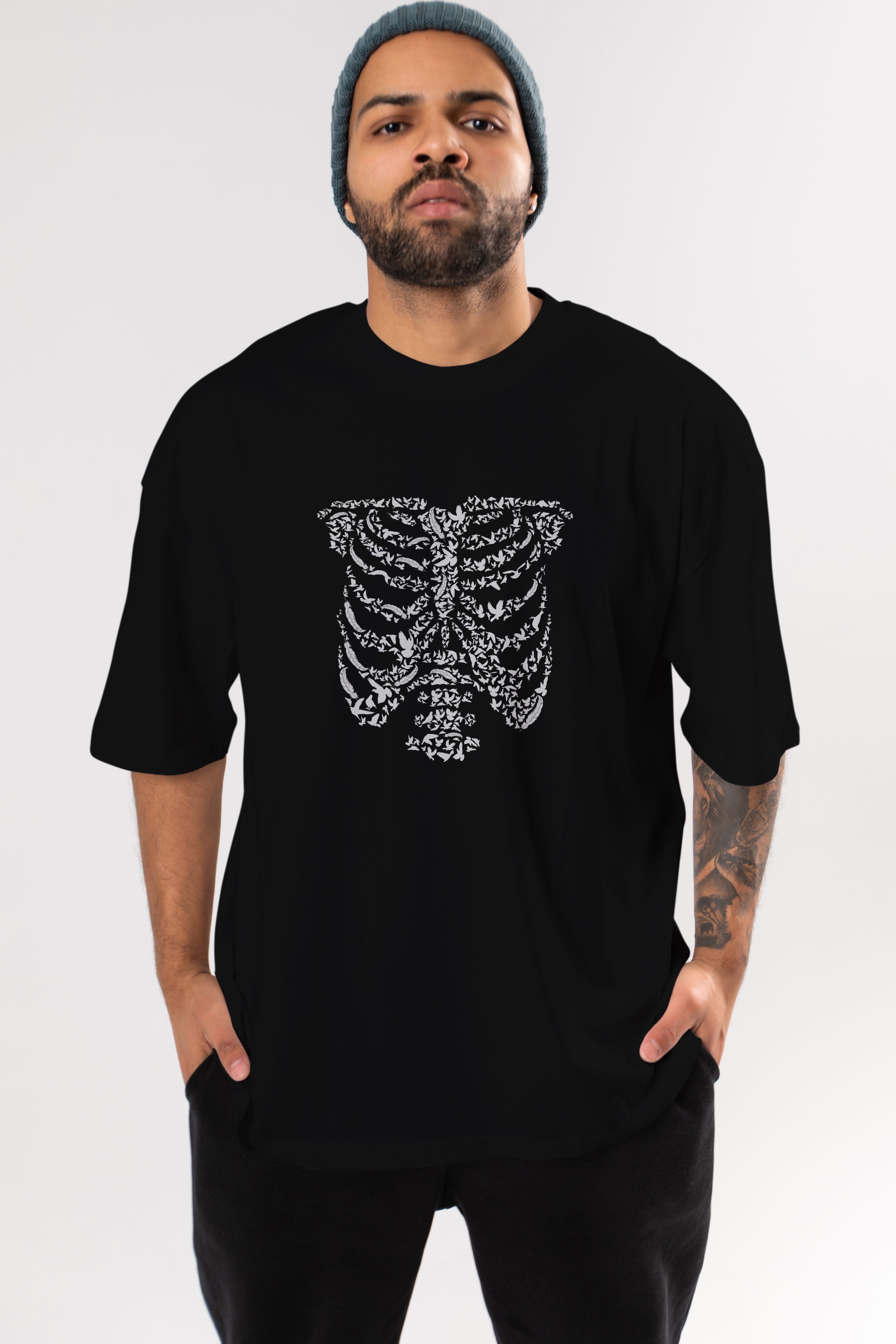 Ribcage Bird Ön Baskılı Oversize t-shirt %100 pamuk Erkek Kadın Unisex