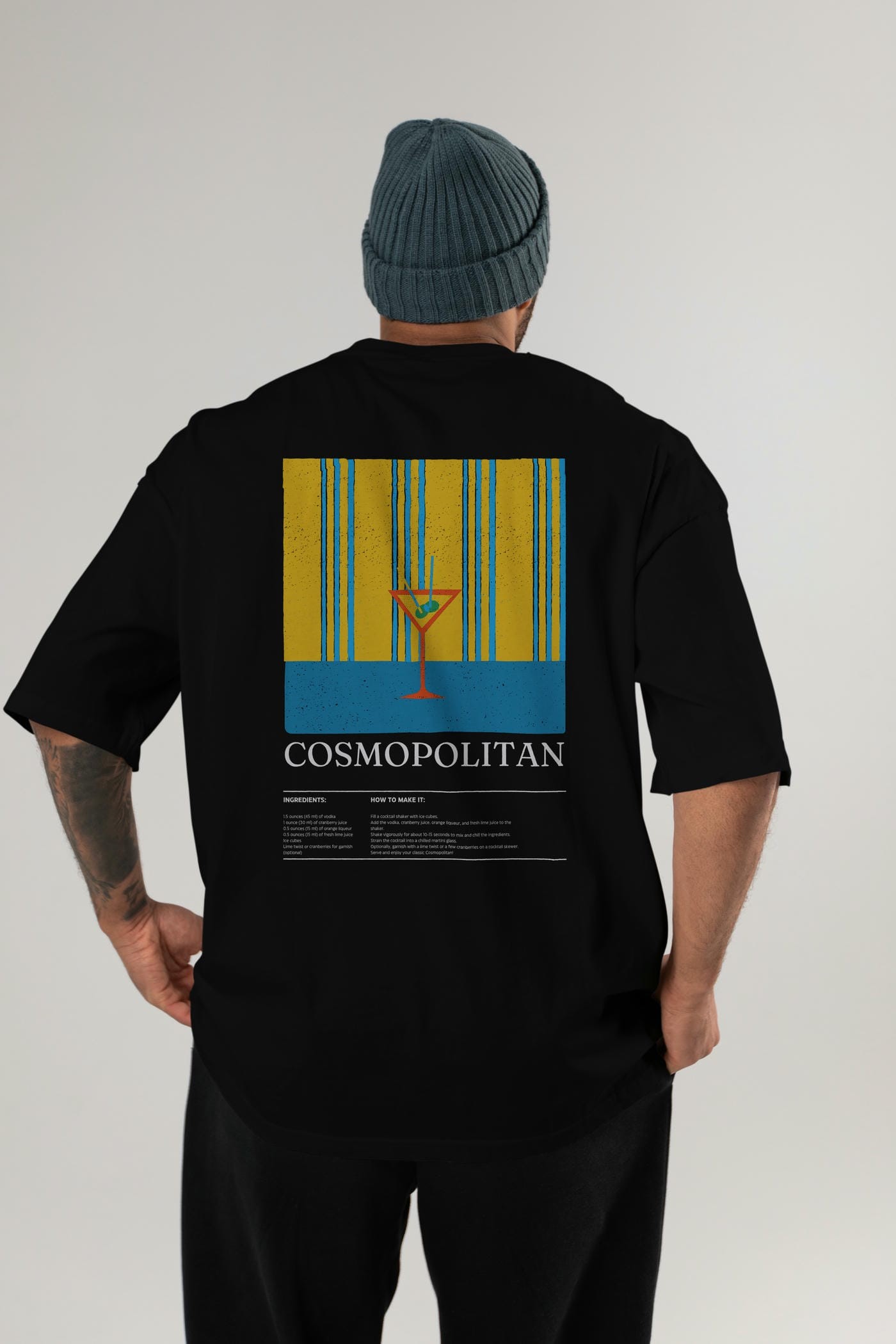 Cosmopolitan Kokteyl Serisi Arka Baskılı Oversize t-shirt Erkek Kadın %100 Pamuk Bisiklet Yaka tişort