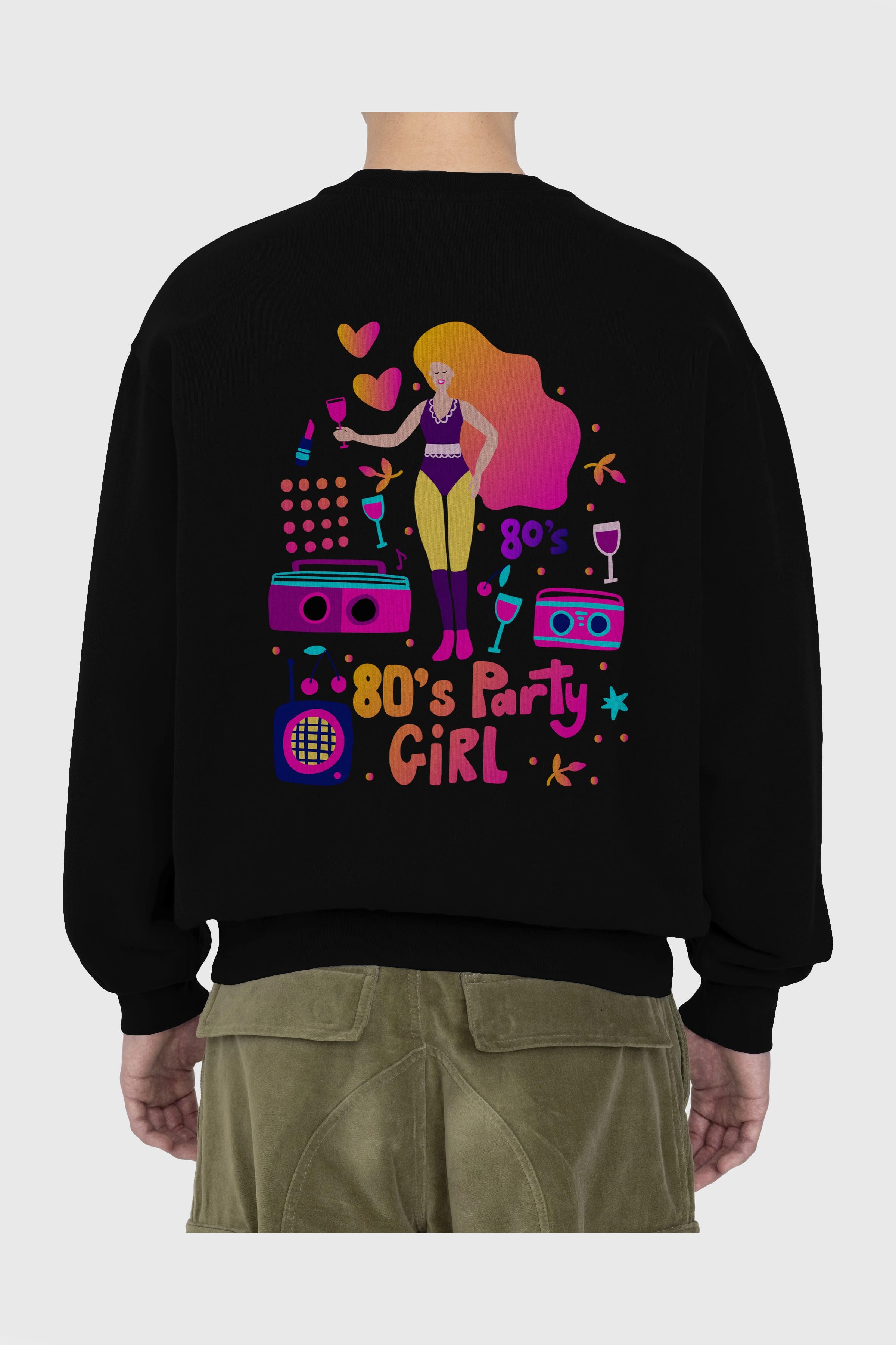 Retro Girl Party Arka Baskılı Oversize Sweatshirt Erkek Kadın Unisex