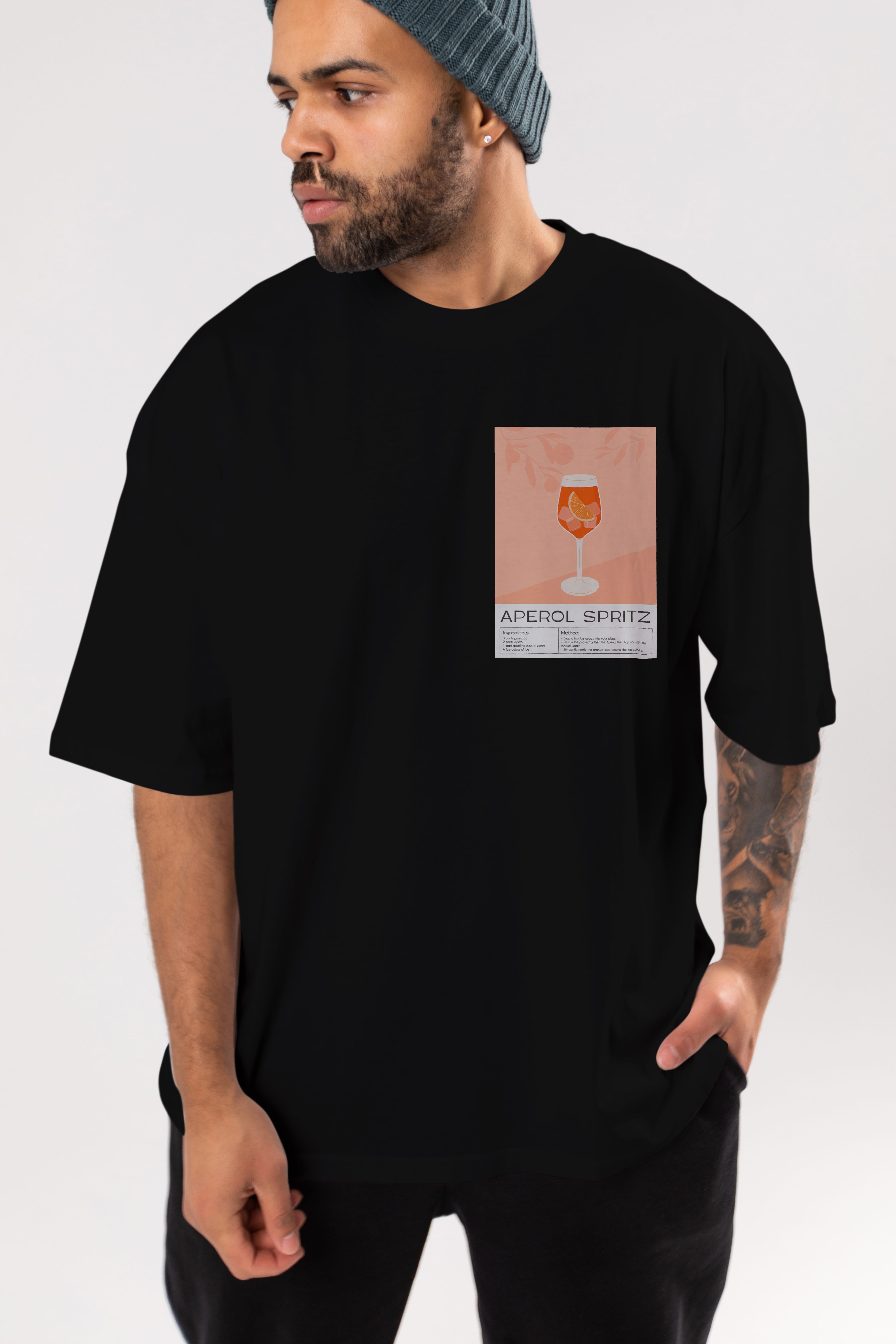 Aperol Spritz 7 Ön Sol Baskılı Oversize t-shirt Erkek Kadın Unisex %100 Pamuk Bisiklet Yaka tişort