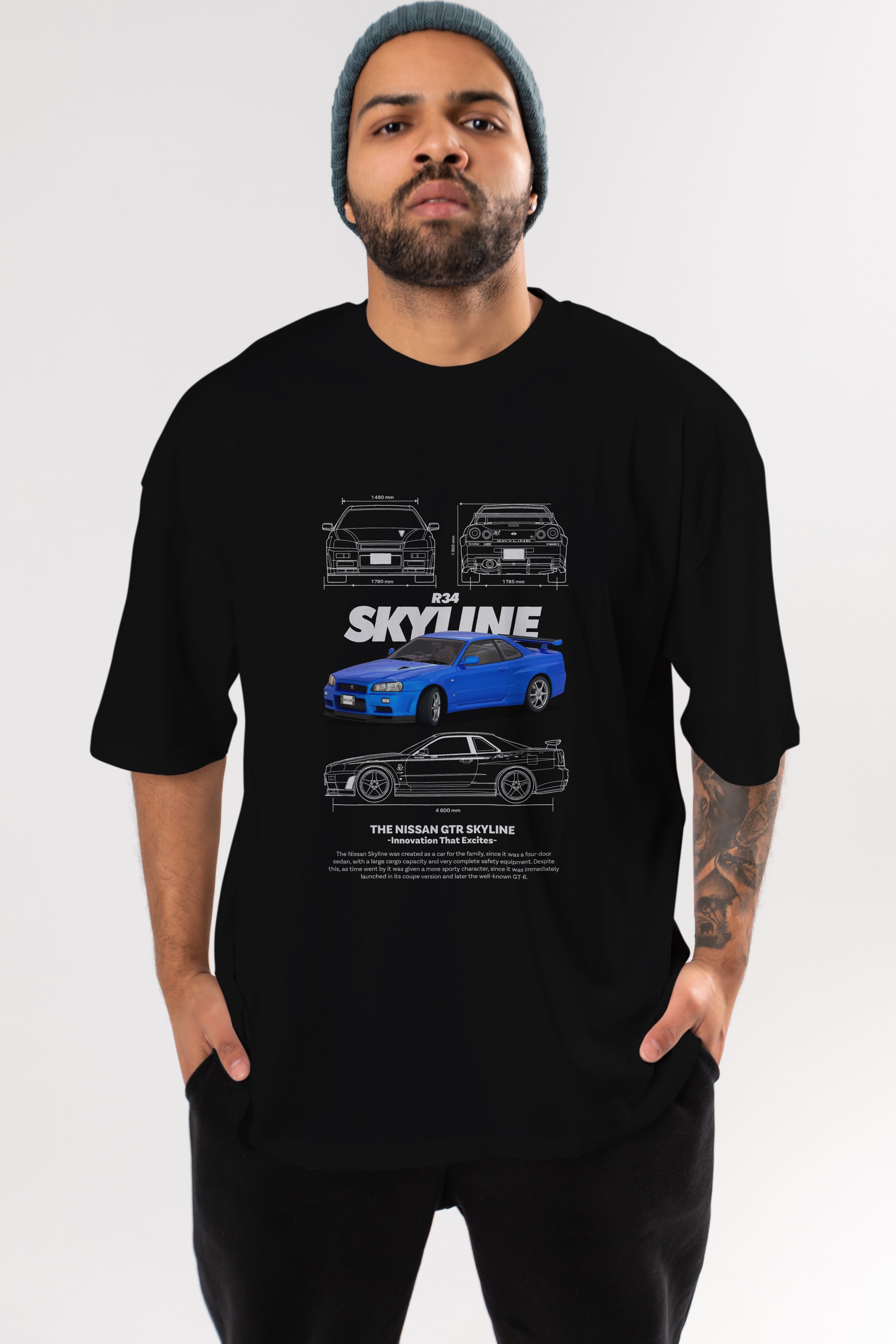 NISSAN GTR SKYLINE R34 1 Ön Baskılı Oversize t-shirt Erkek Kadın Unisex %100 Pamuk Bisiklet Yaka tişort