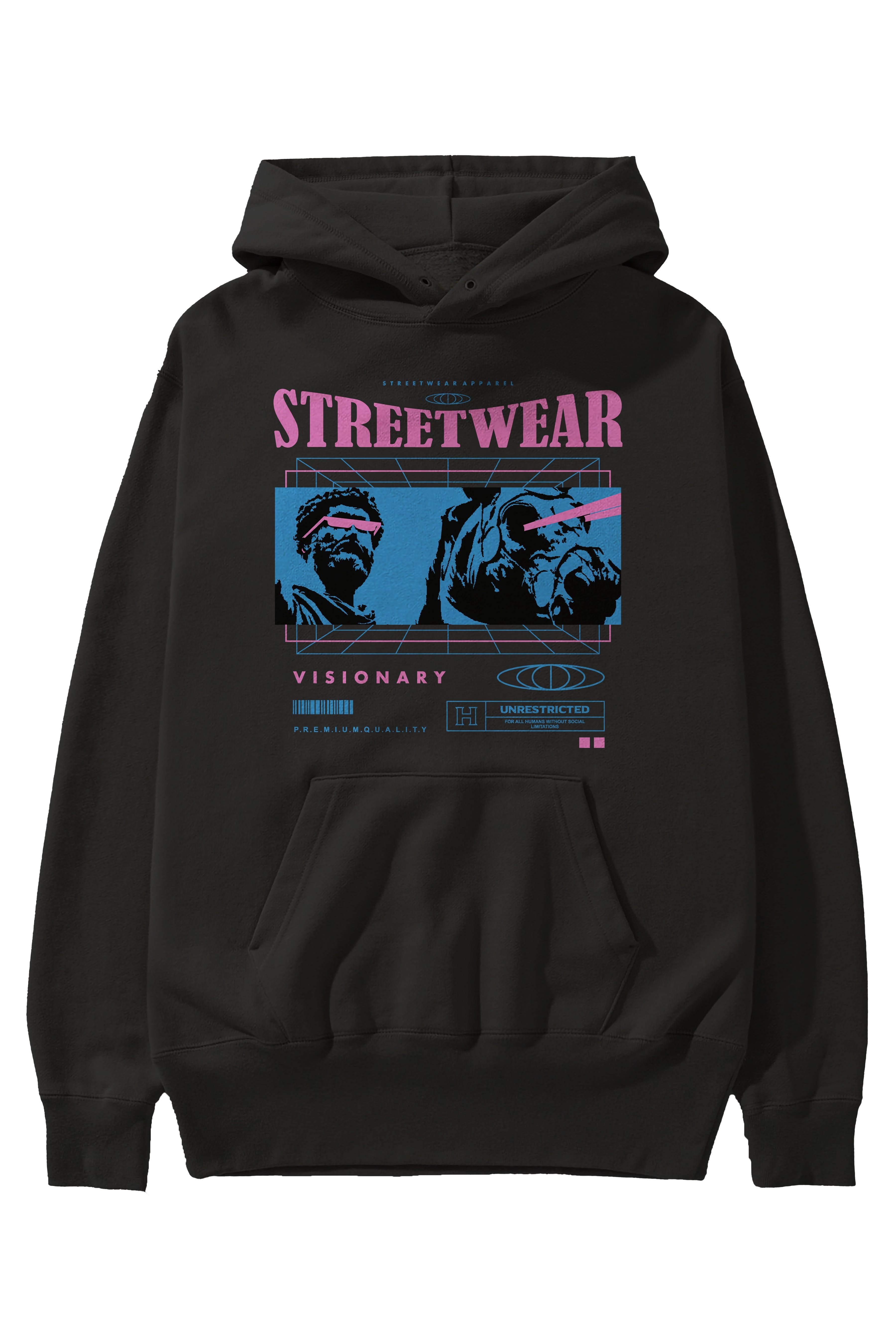 Streetwear Visionary Ön Baskılı Hoodie Oversize Kapüşonlu Sweatshirt Erkek Kadın Unisex