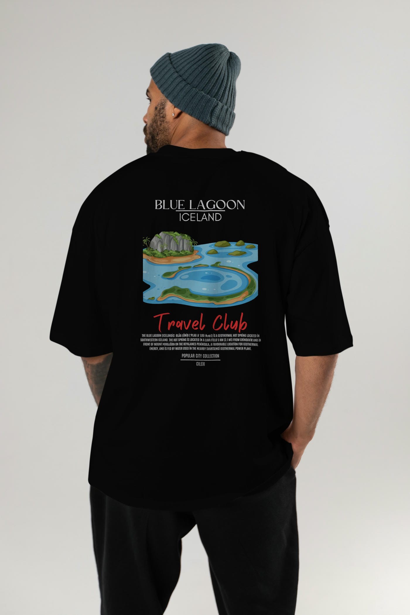 Blue Lagoon İceland Arka Baskılı Oversize t-shirt Erkek Kadın Pamuk Bisiklet Yaka tişort